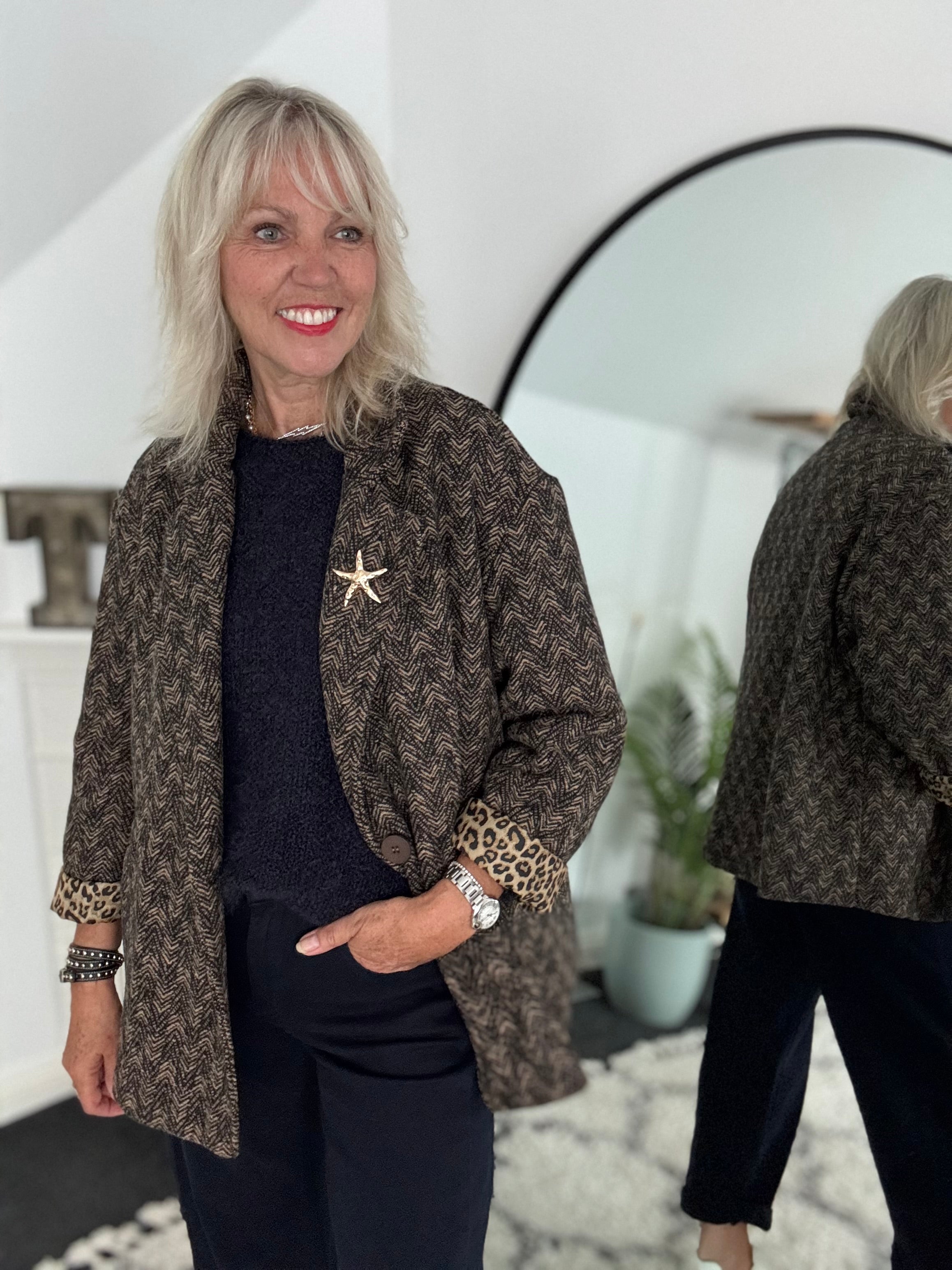 Tweed Boyfriend Jacket with Leopard Lining
