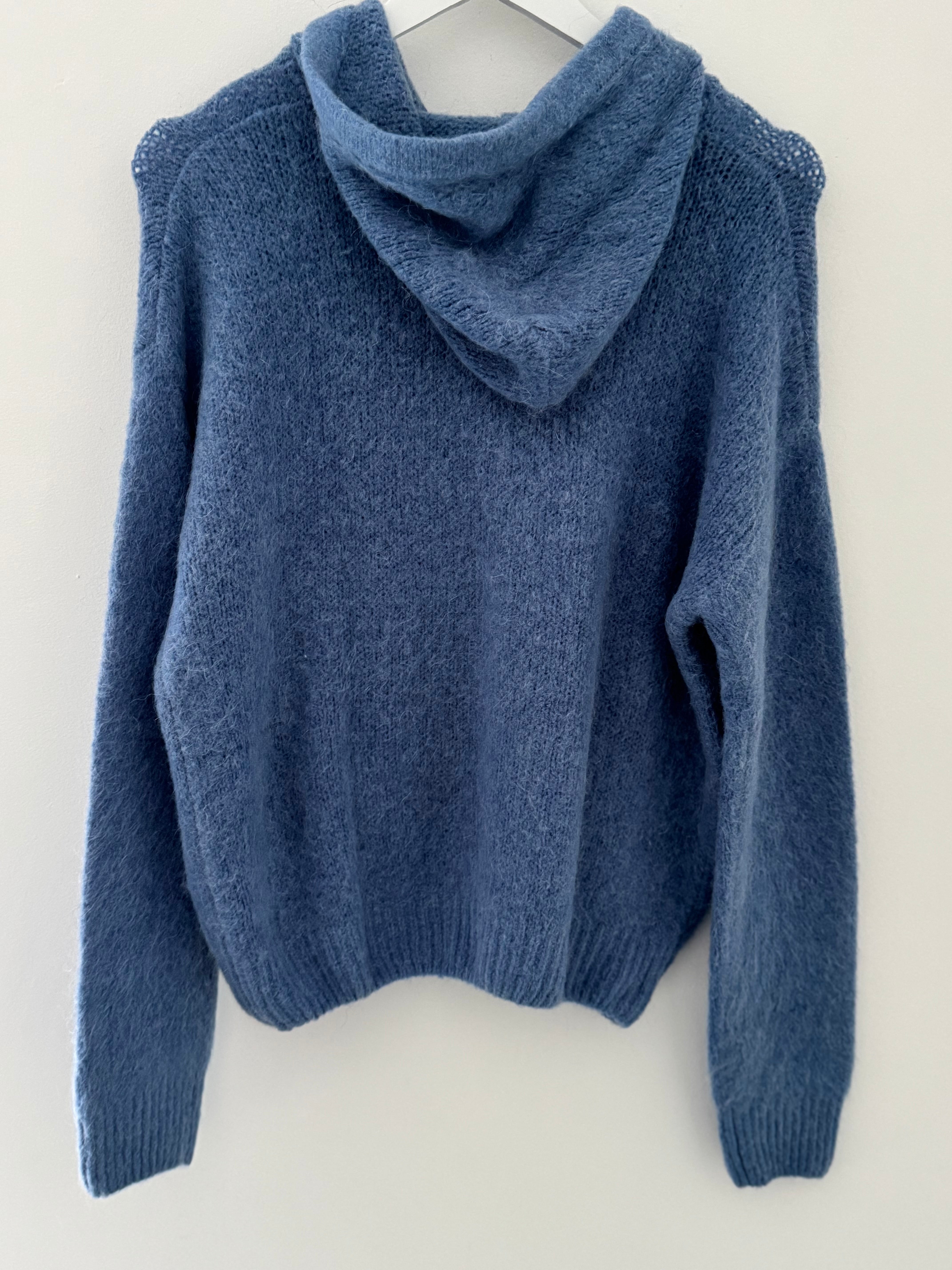Hooded Mohair Jumper in Denim Blue