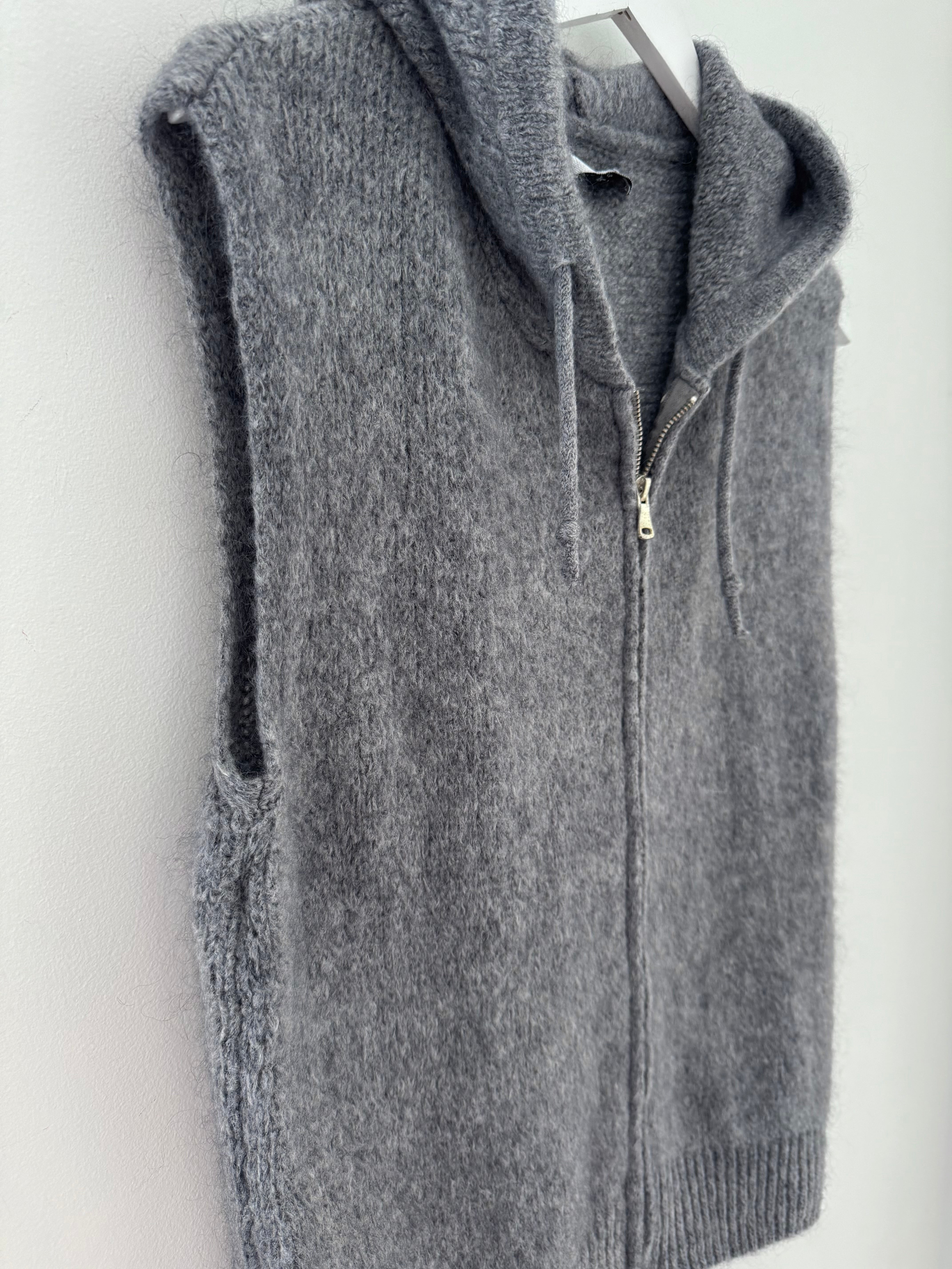 Hooded Mohair Gilet in Soft Charcoal