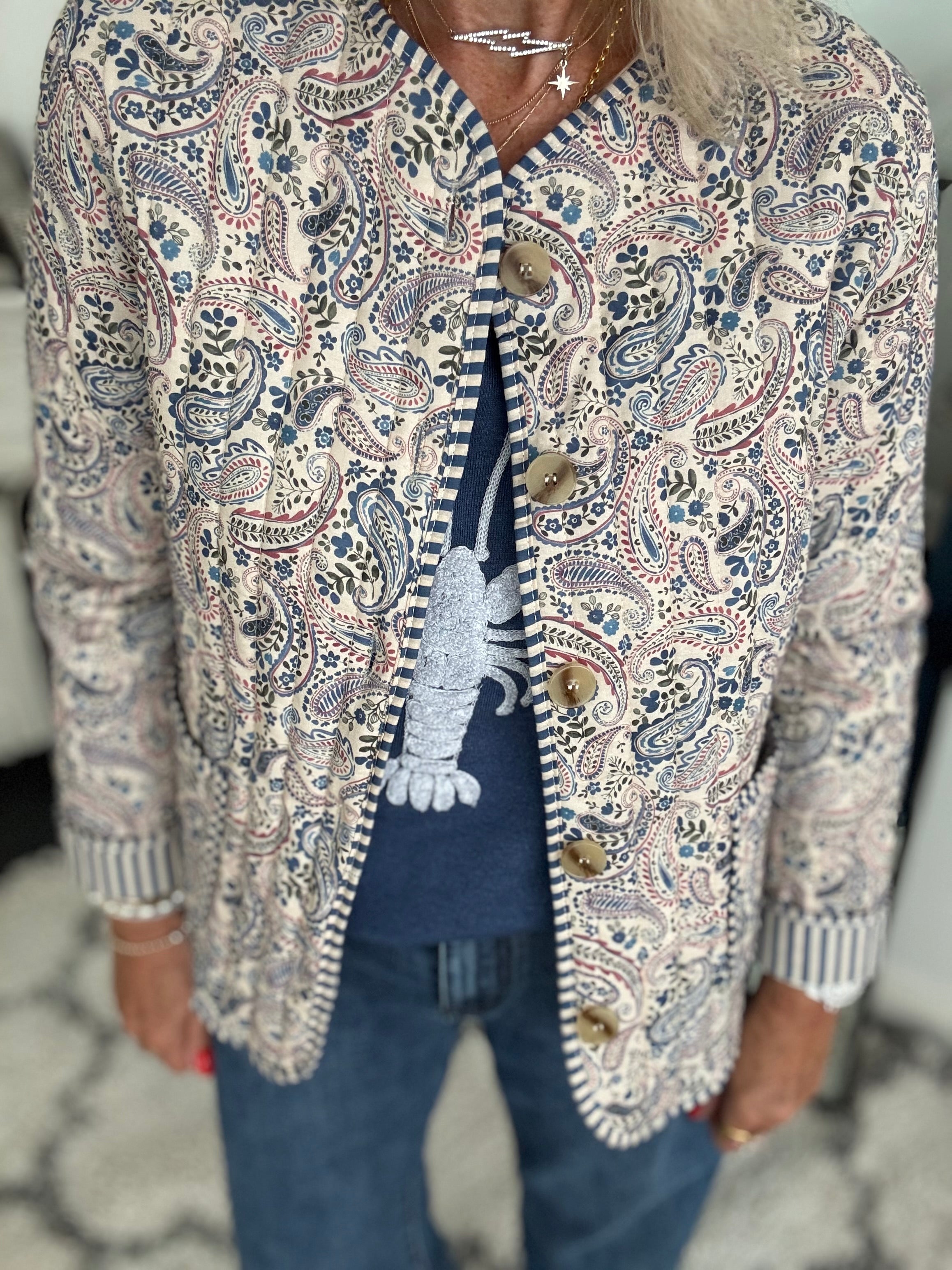 Luxe Quilted Jacket in Blue Paisley
