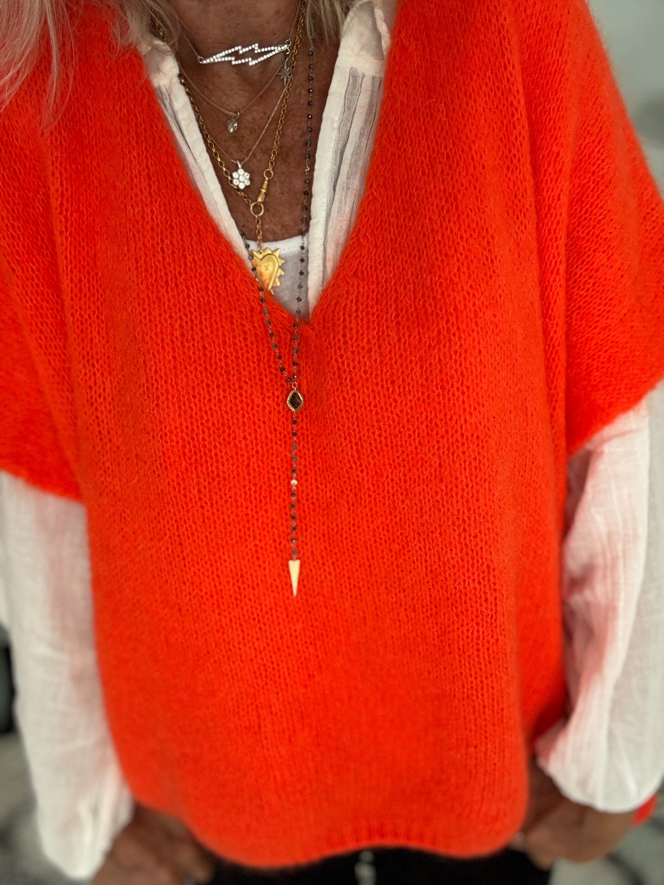 Mohair V Neck Tank in Orange