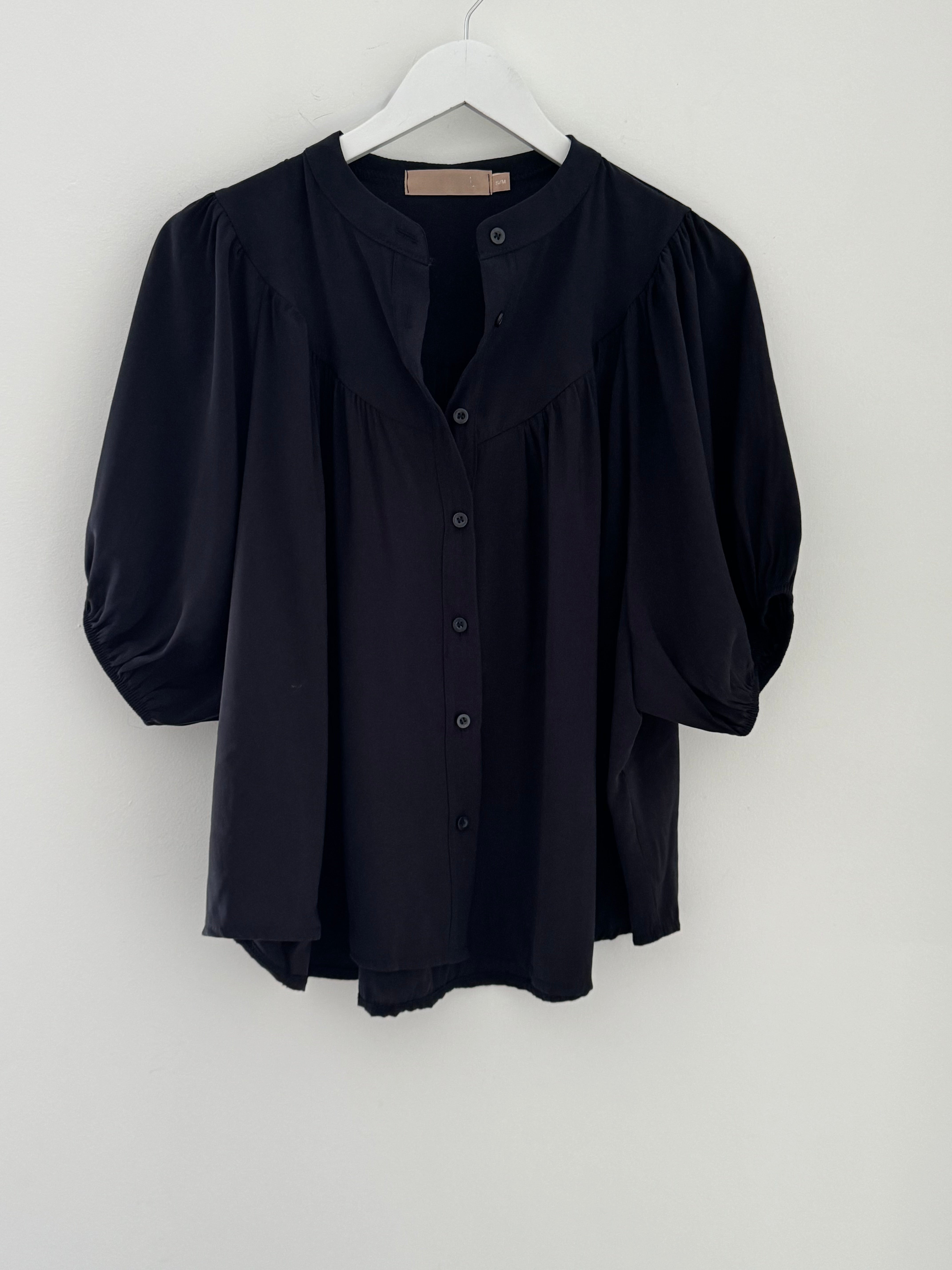 Luxe Gathered Yoke Blouse in Black
