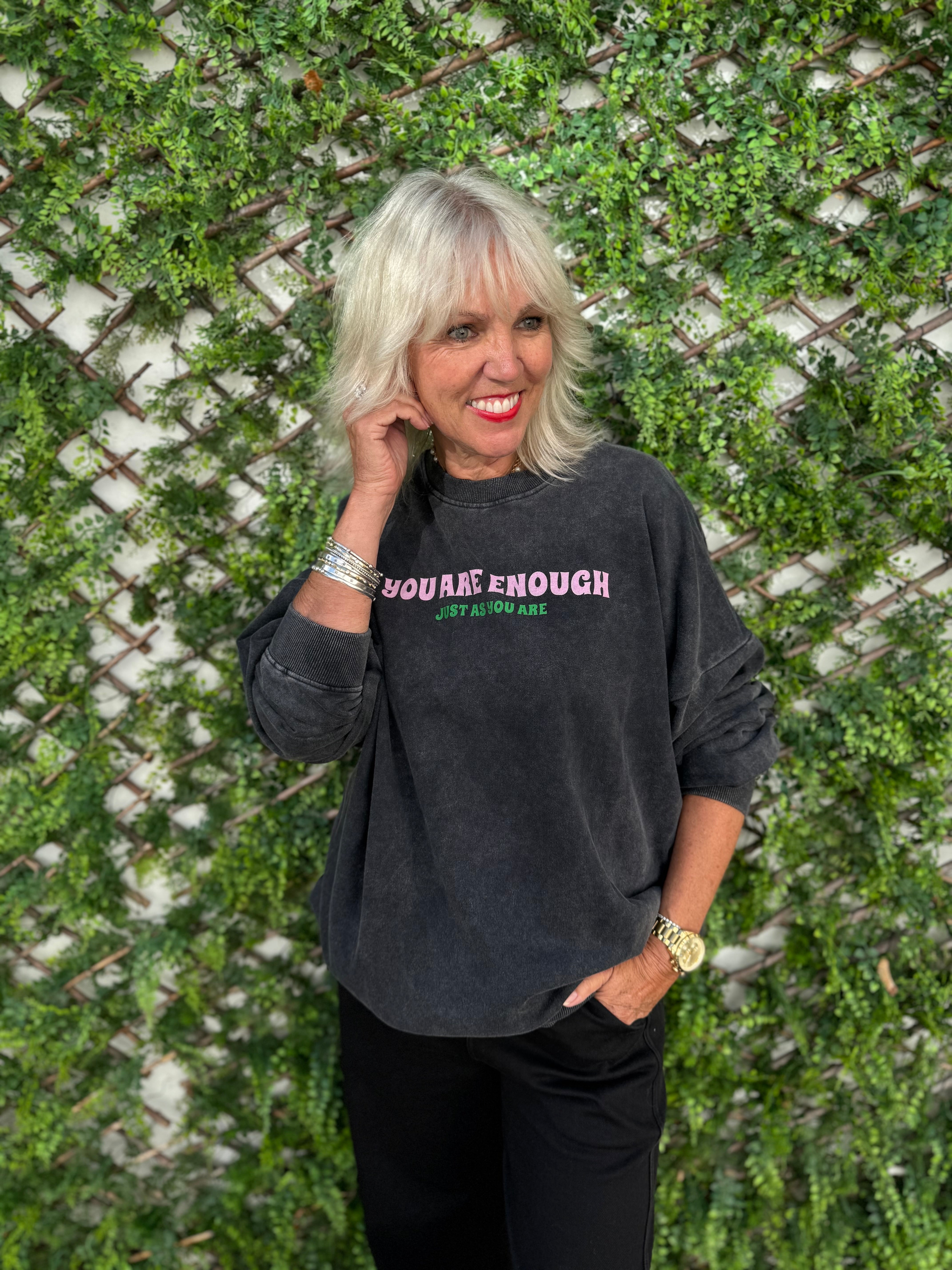 You are Enough Boyfriend Sweatshirt in Charcoal
