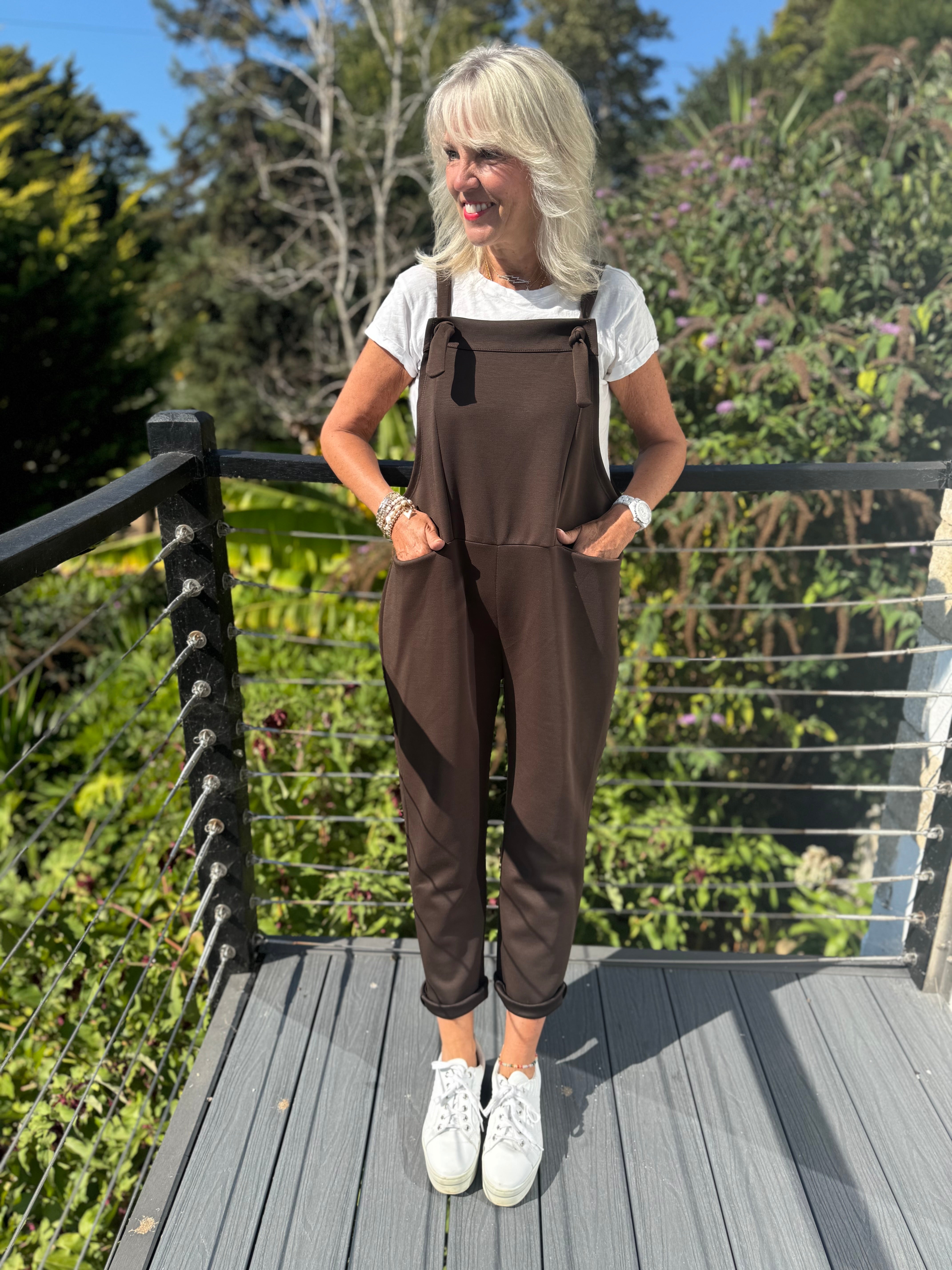 Stretch Dungarees in Chocolate