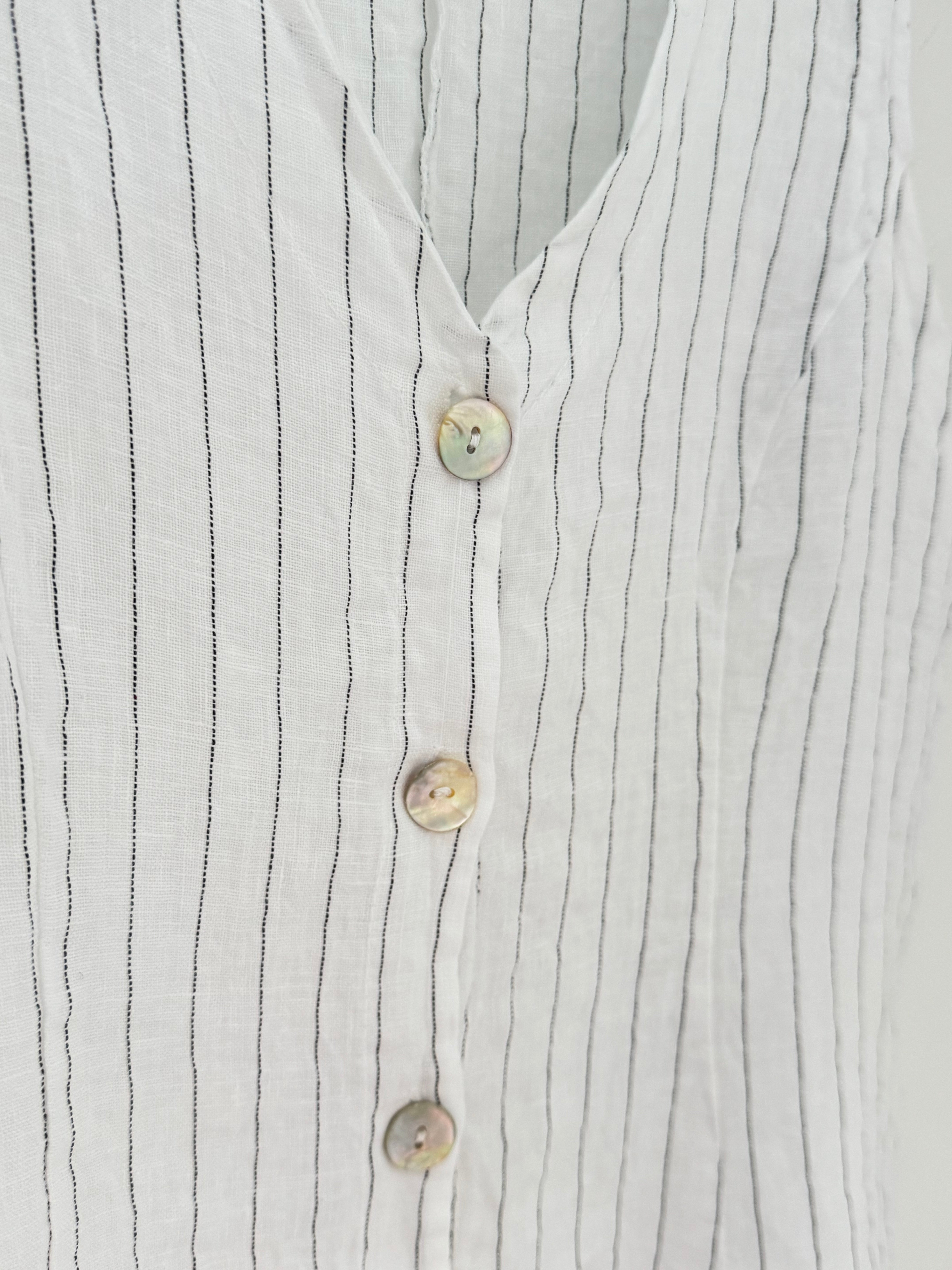 Pure Linen Waistcoat in White & Grey