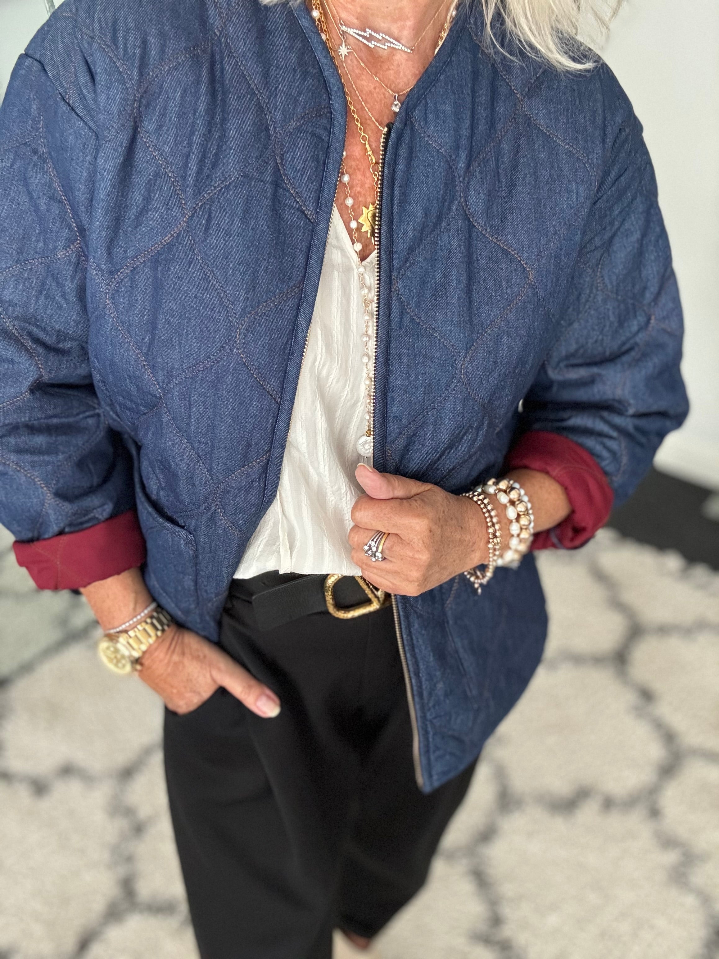 Luxe Quilted Jacket in Dark Denim