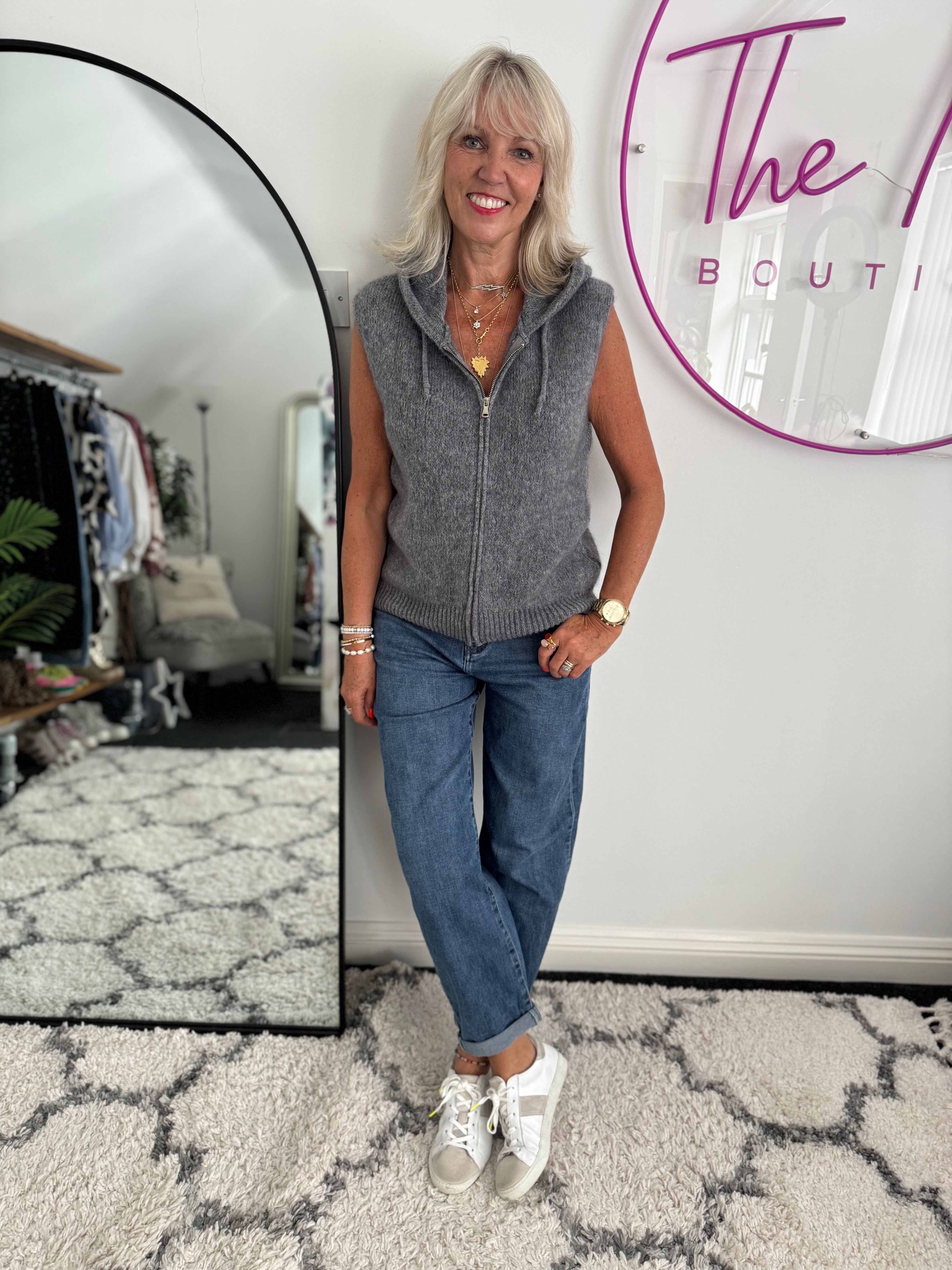 Hooded Mohair Gilet in Soft Charcoal