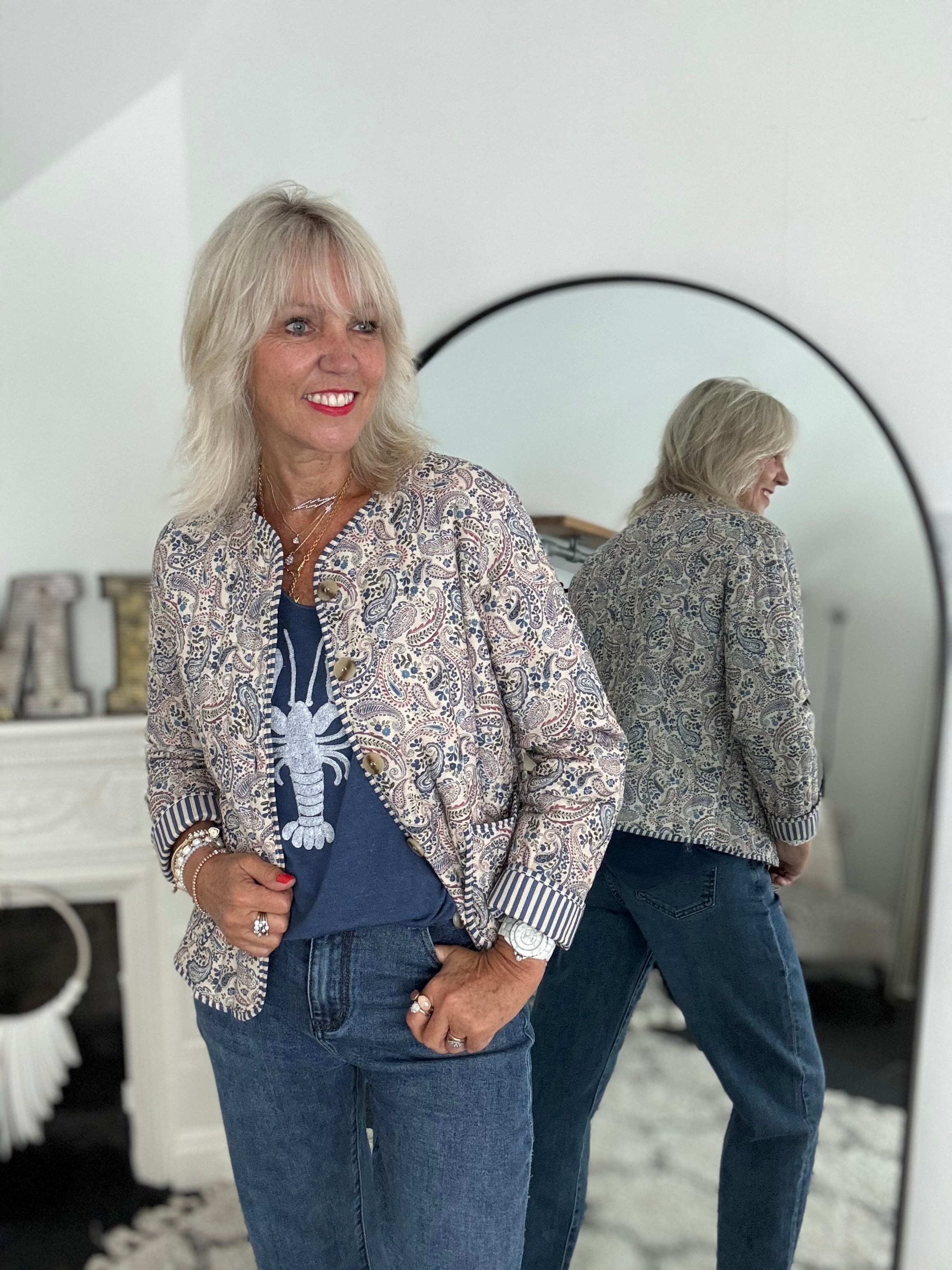 Luxe Quilted Jacket in Blue Paisley
