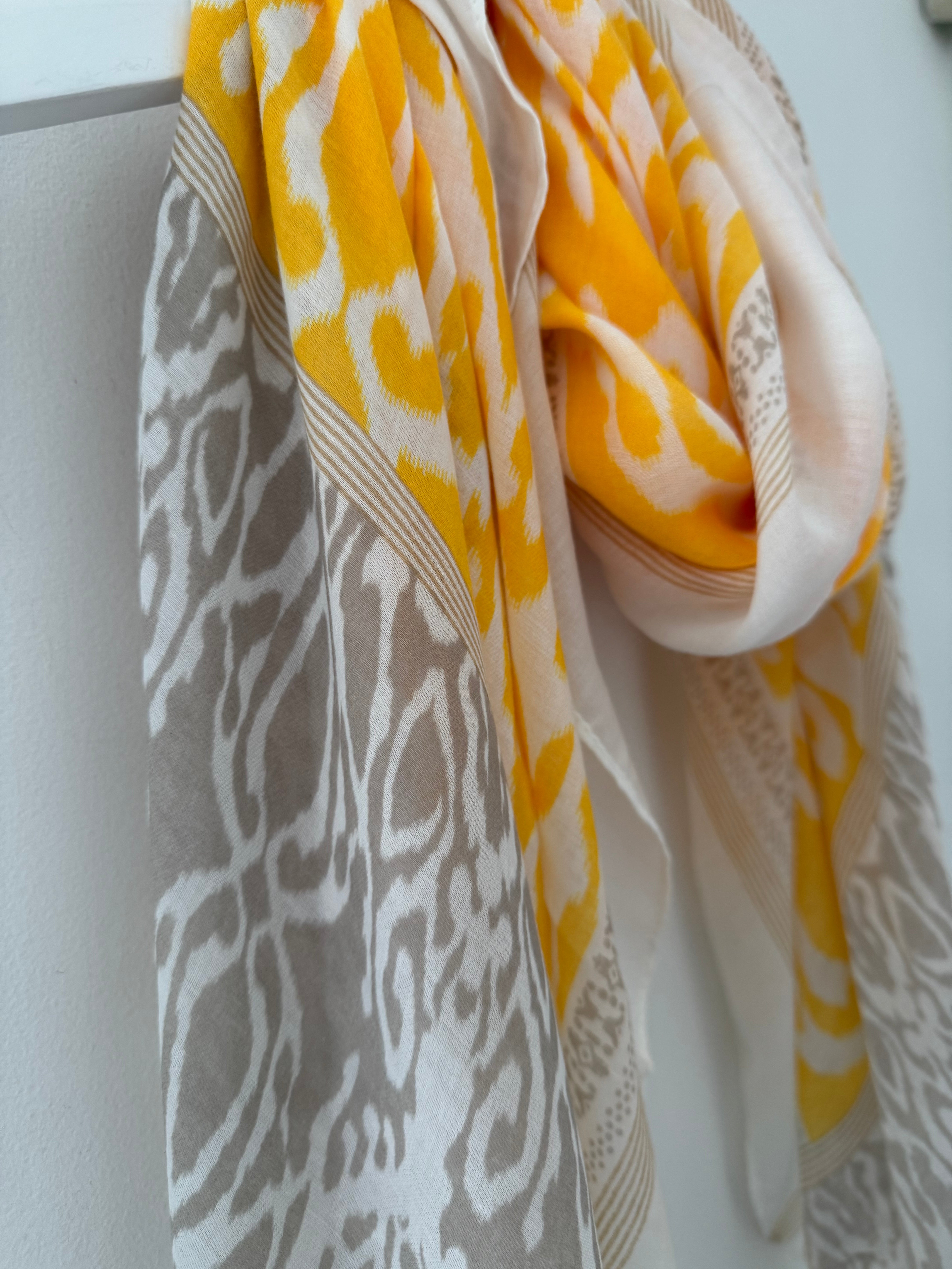 Ikat Scarf in Yellow & Taupe
