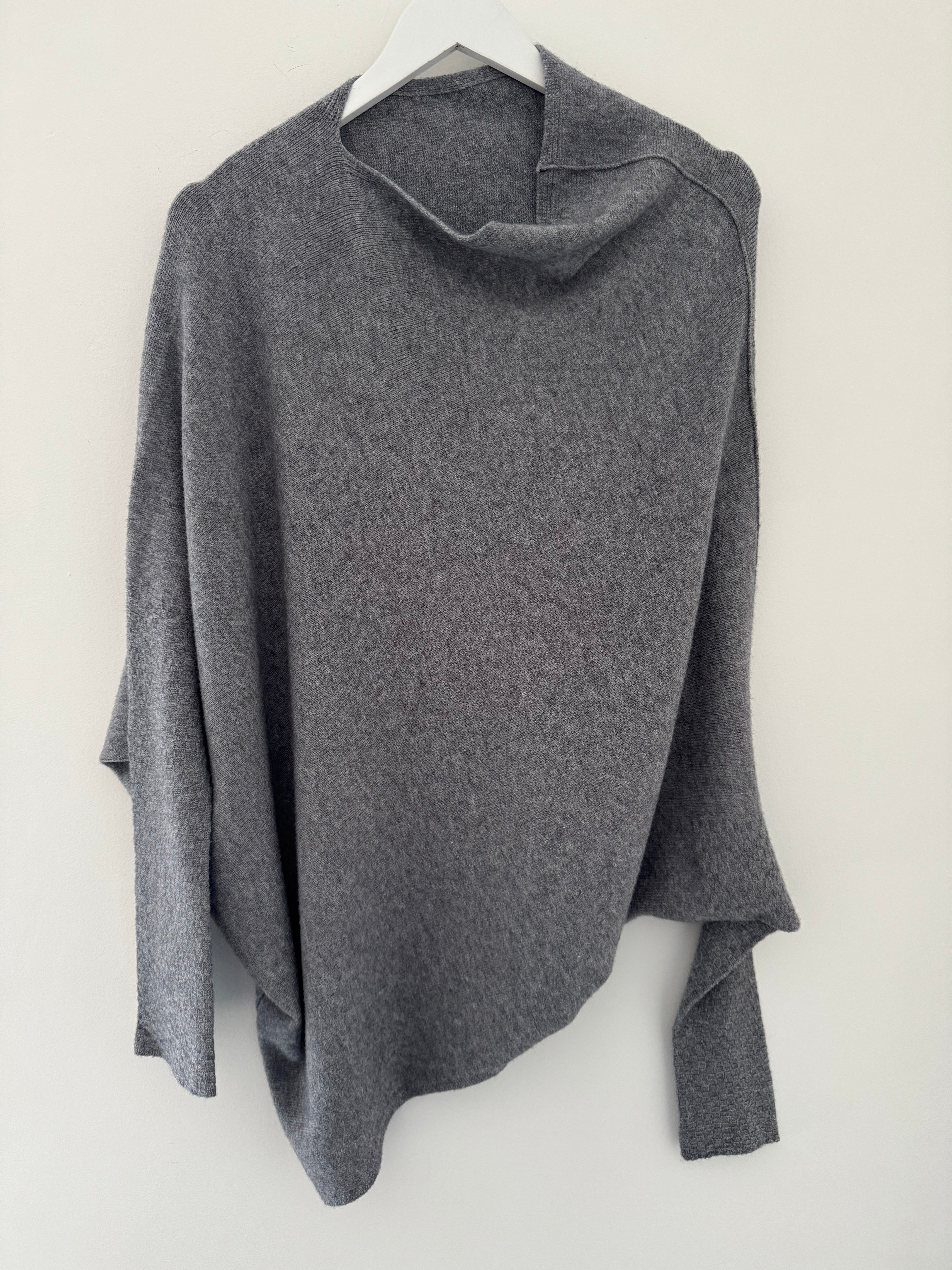 Cowl Neck Asymmetric Jumper in Charcoal Grey
