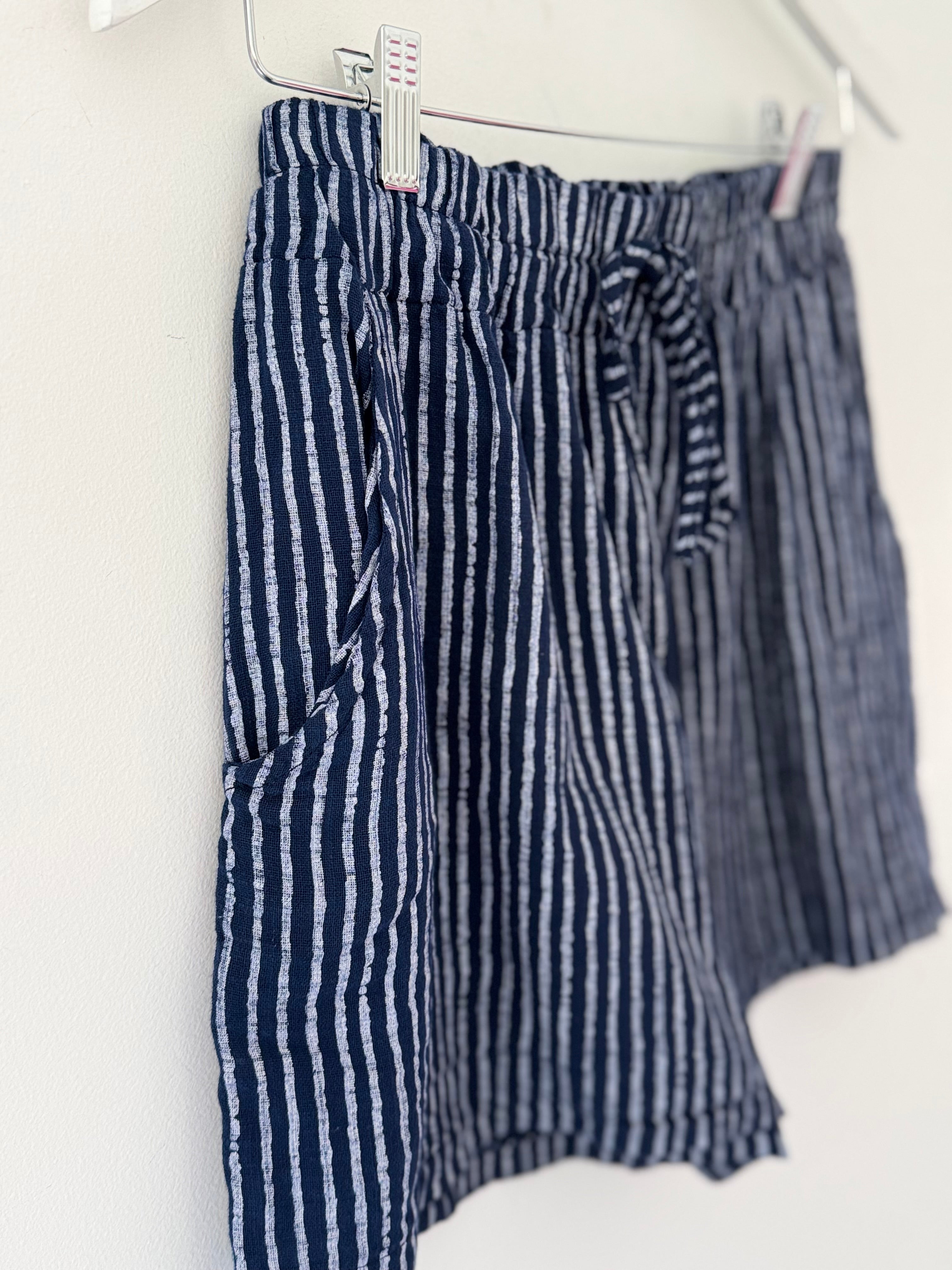 Cotton Stripe Shorts in Navy