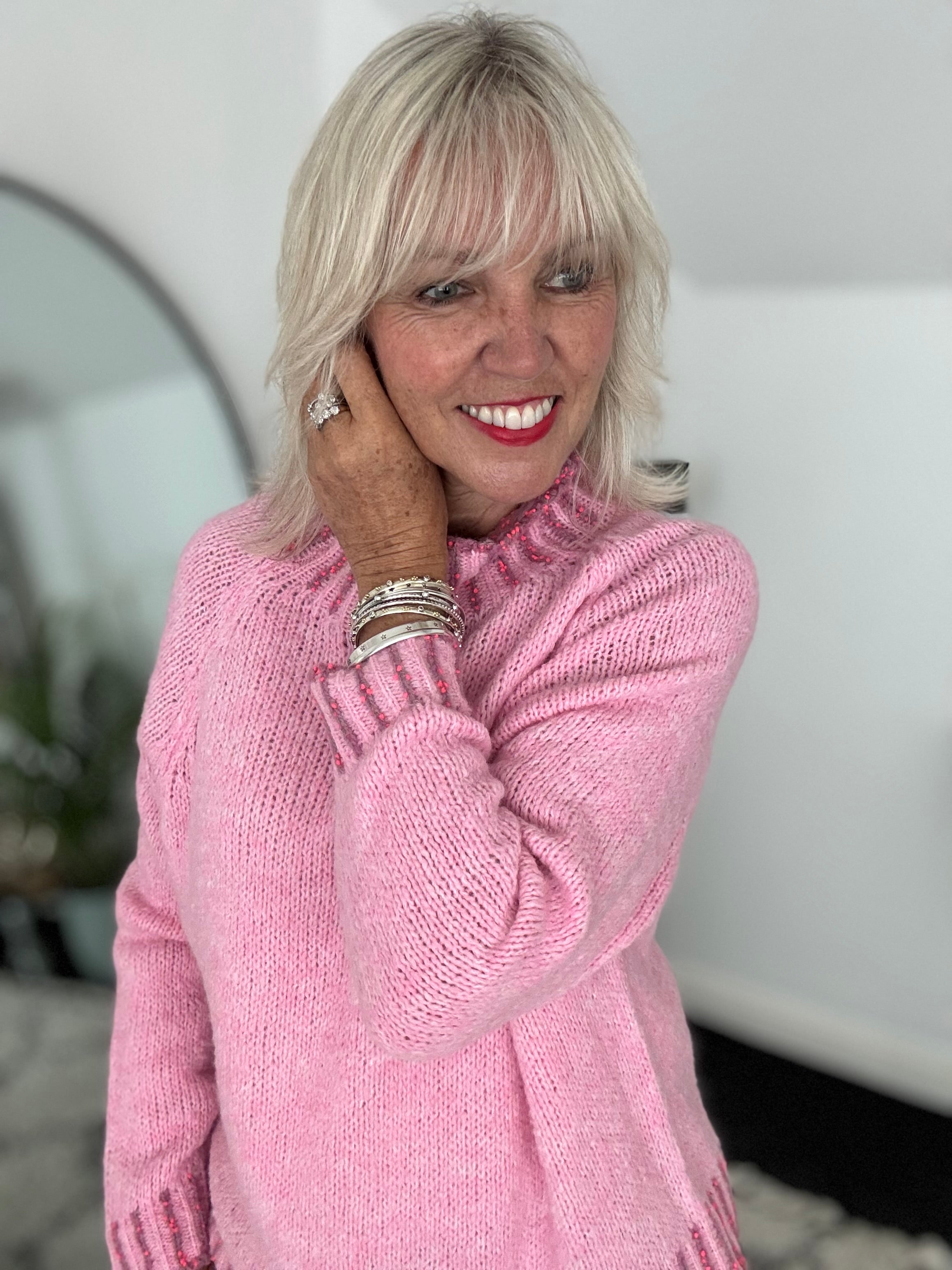 Stunning Funnel Neck Jumper in Pink