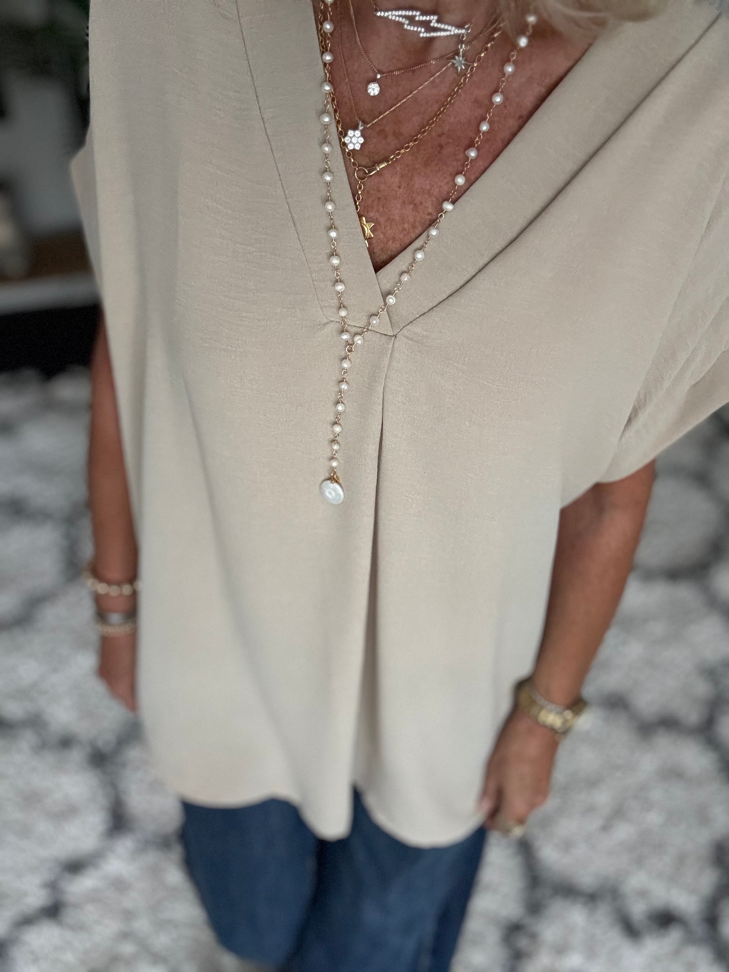 Simple Crepe Top in Stone