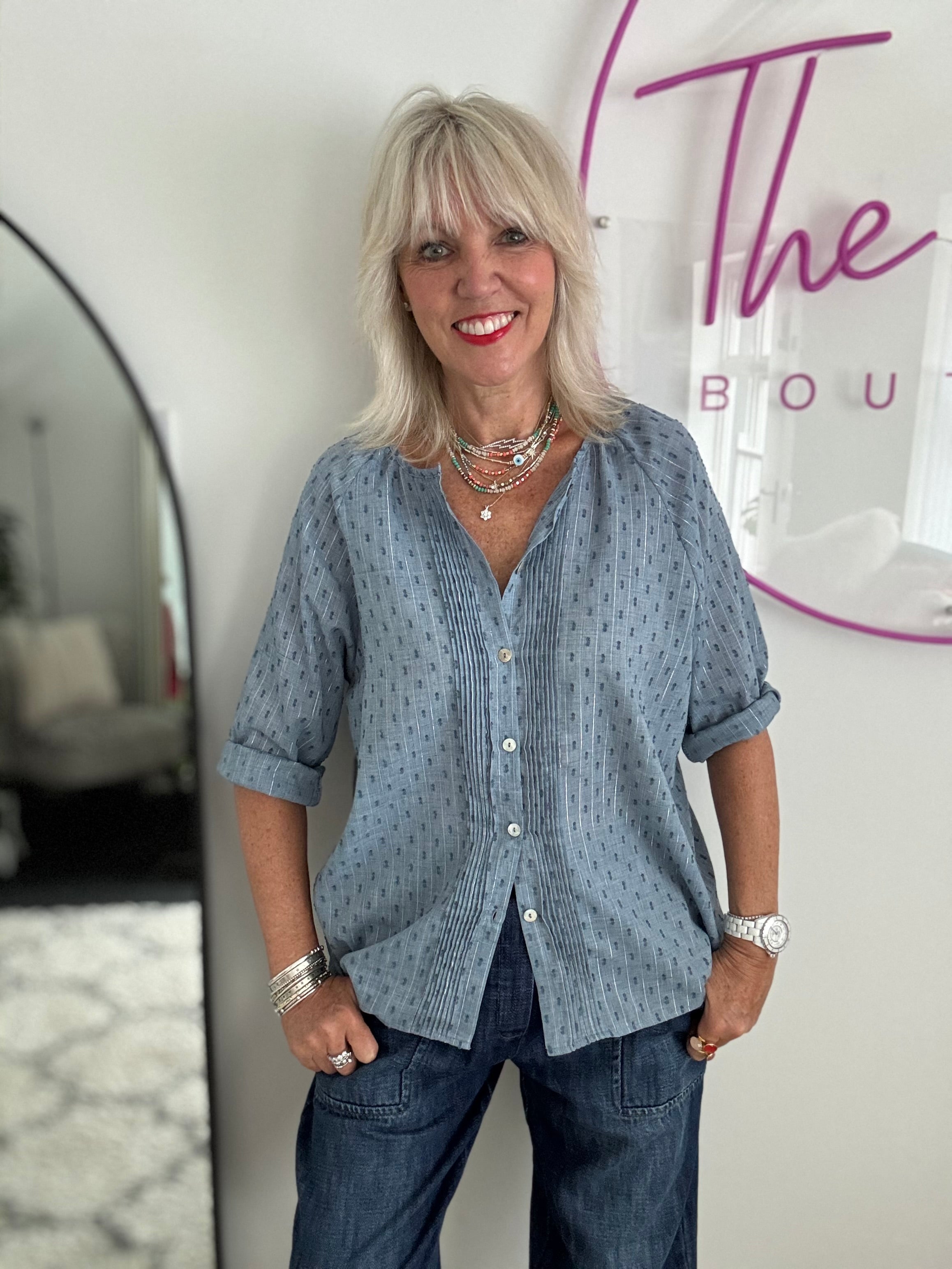 Pintuck Blouse in Blue