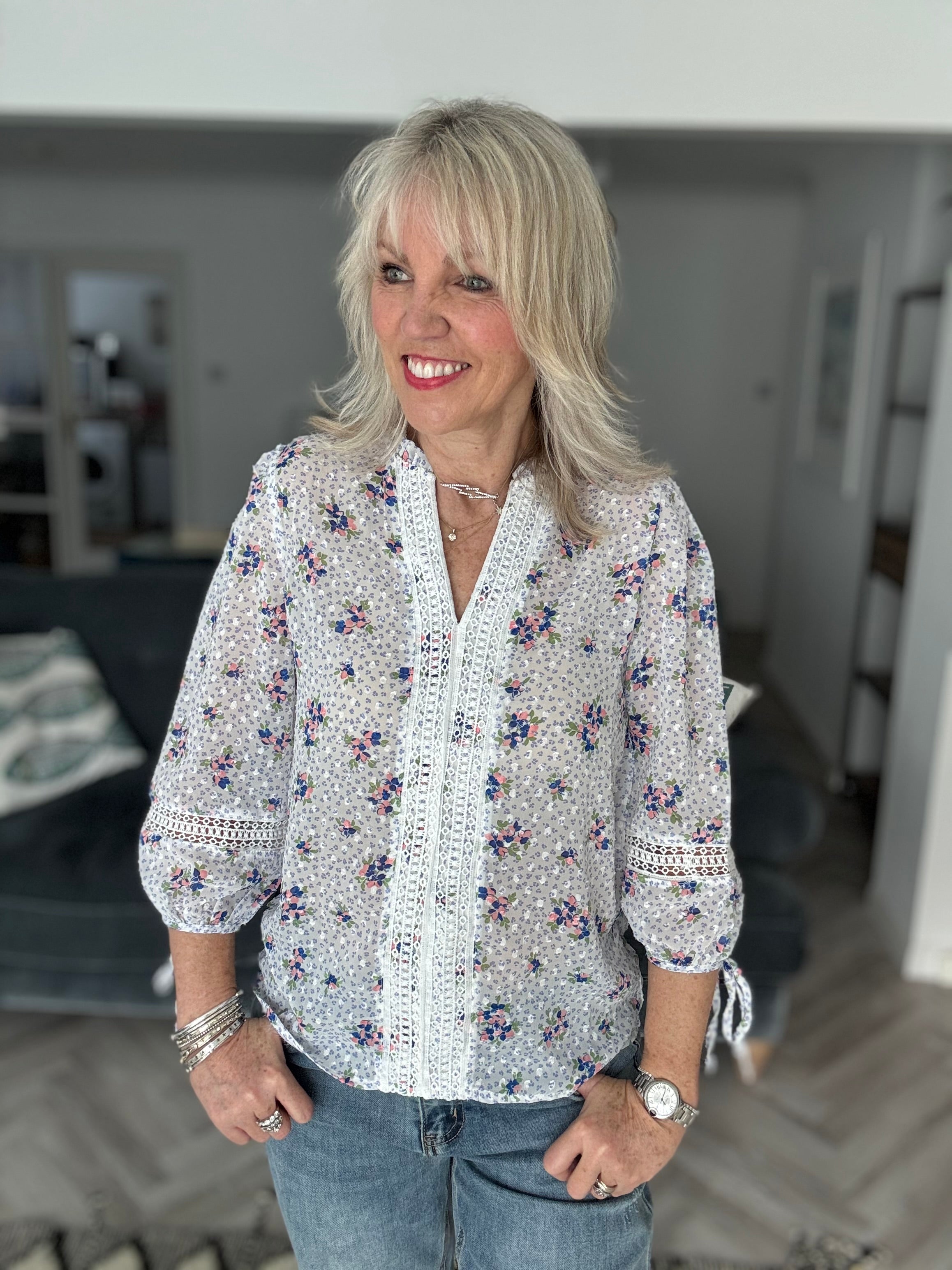 Ditsy Blouse in White