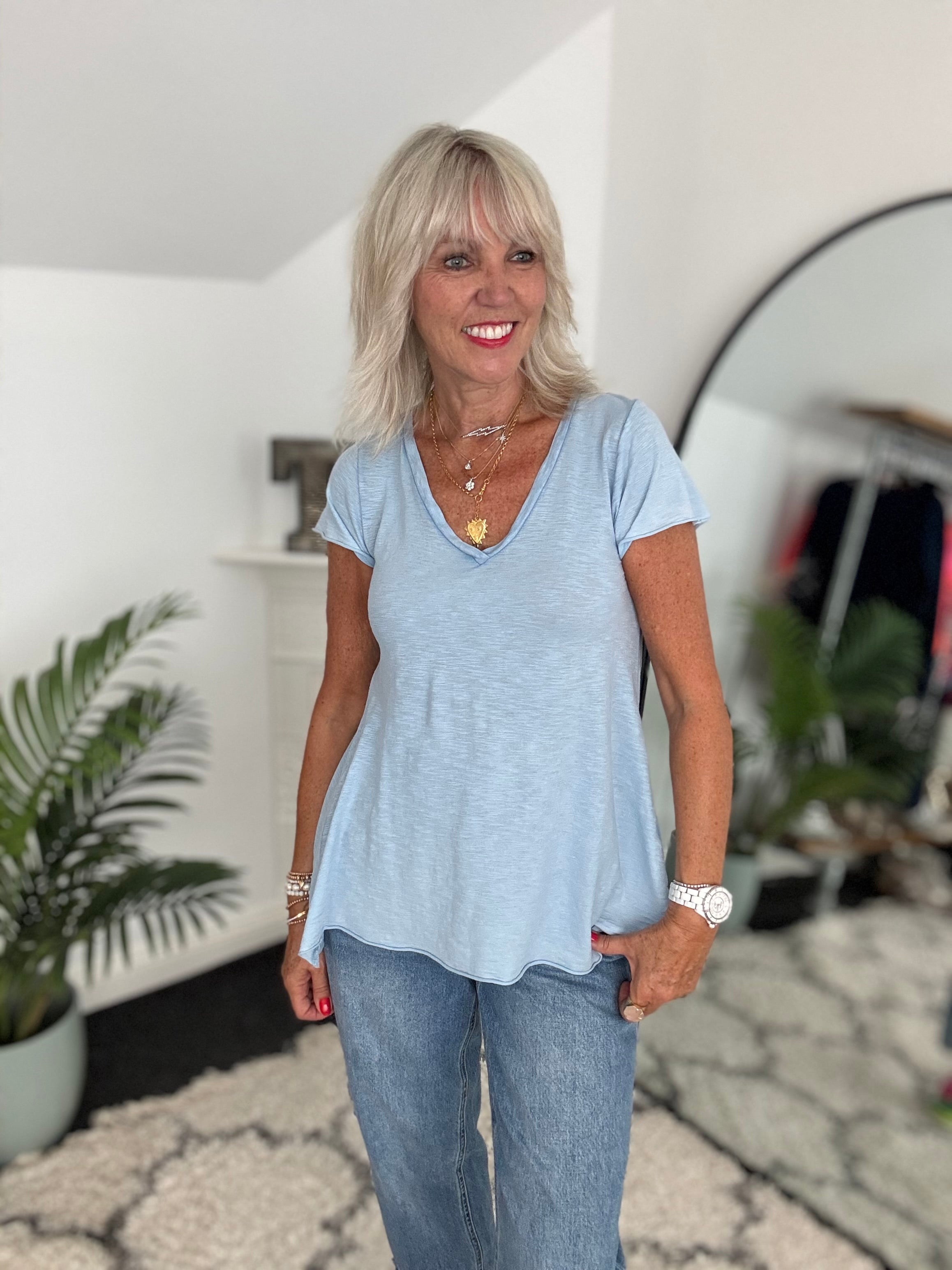 Luxe V Neck Tee in Blue