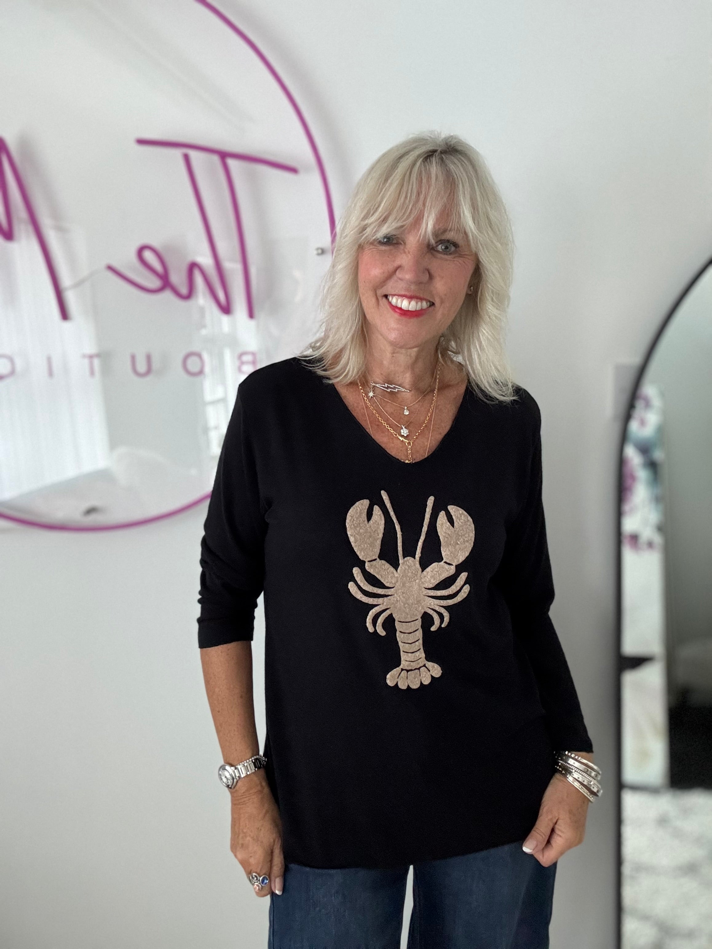 Soft V Neck Lobster Knit in Black
