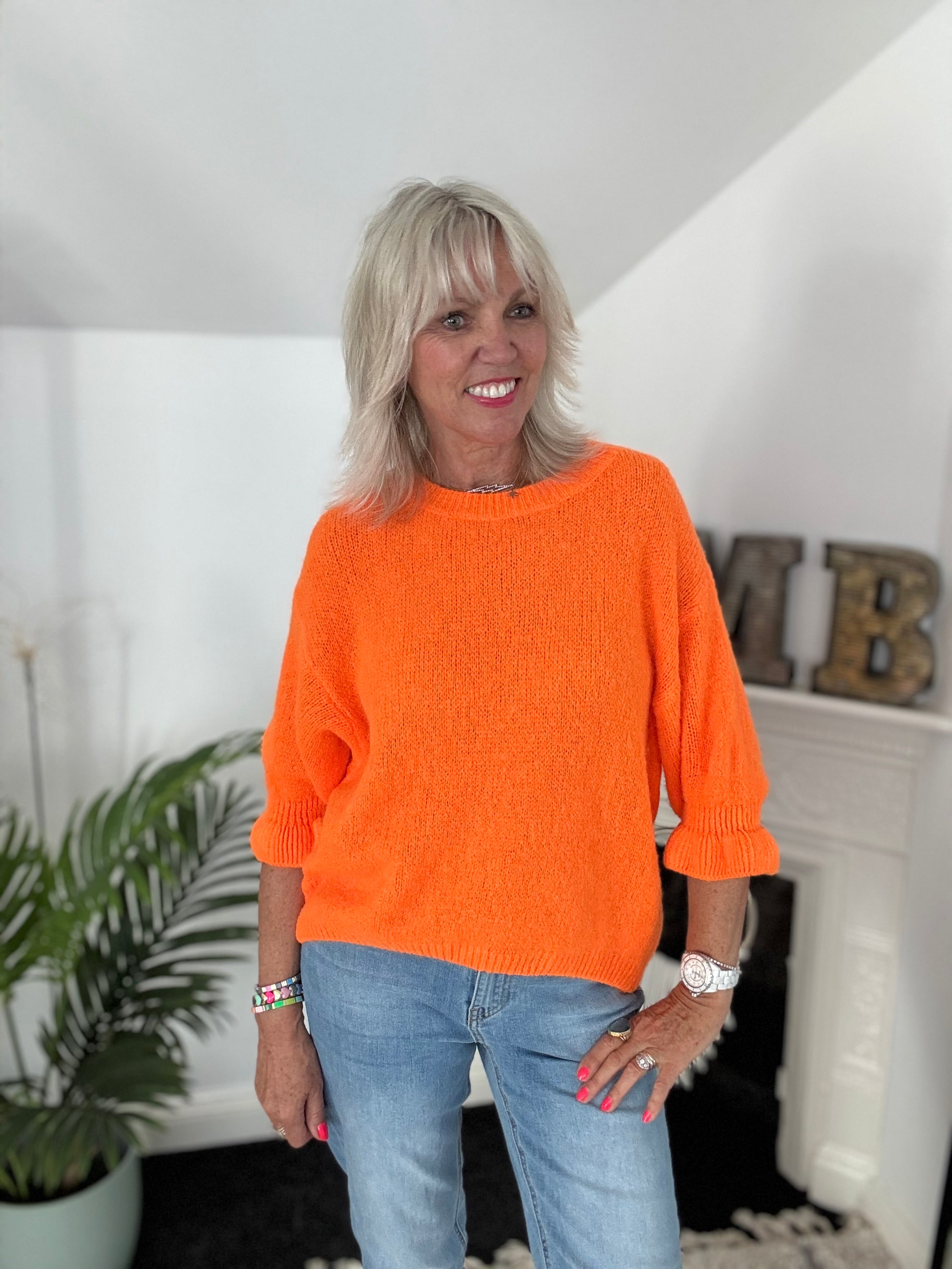 Alpaca Jumper with Frill Cuffs in Orange