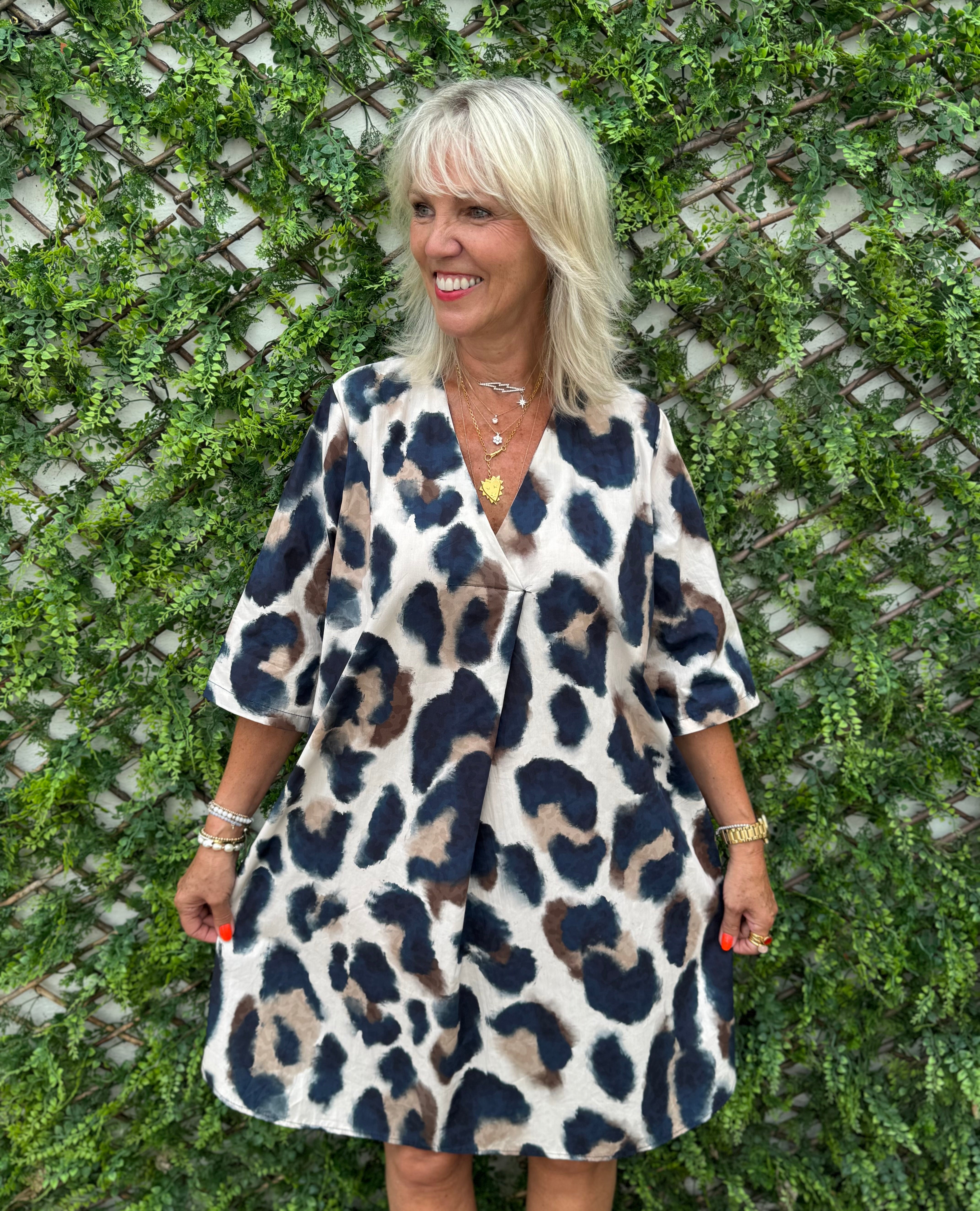 Cotton Dress in Mocha & Navy Leopard