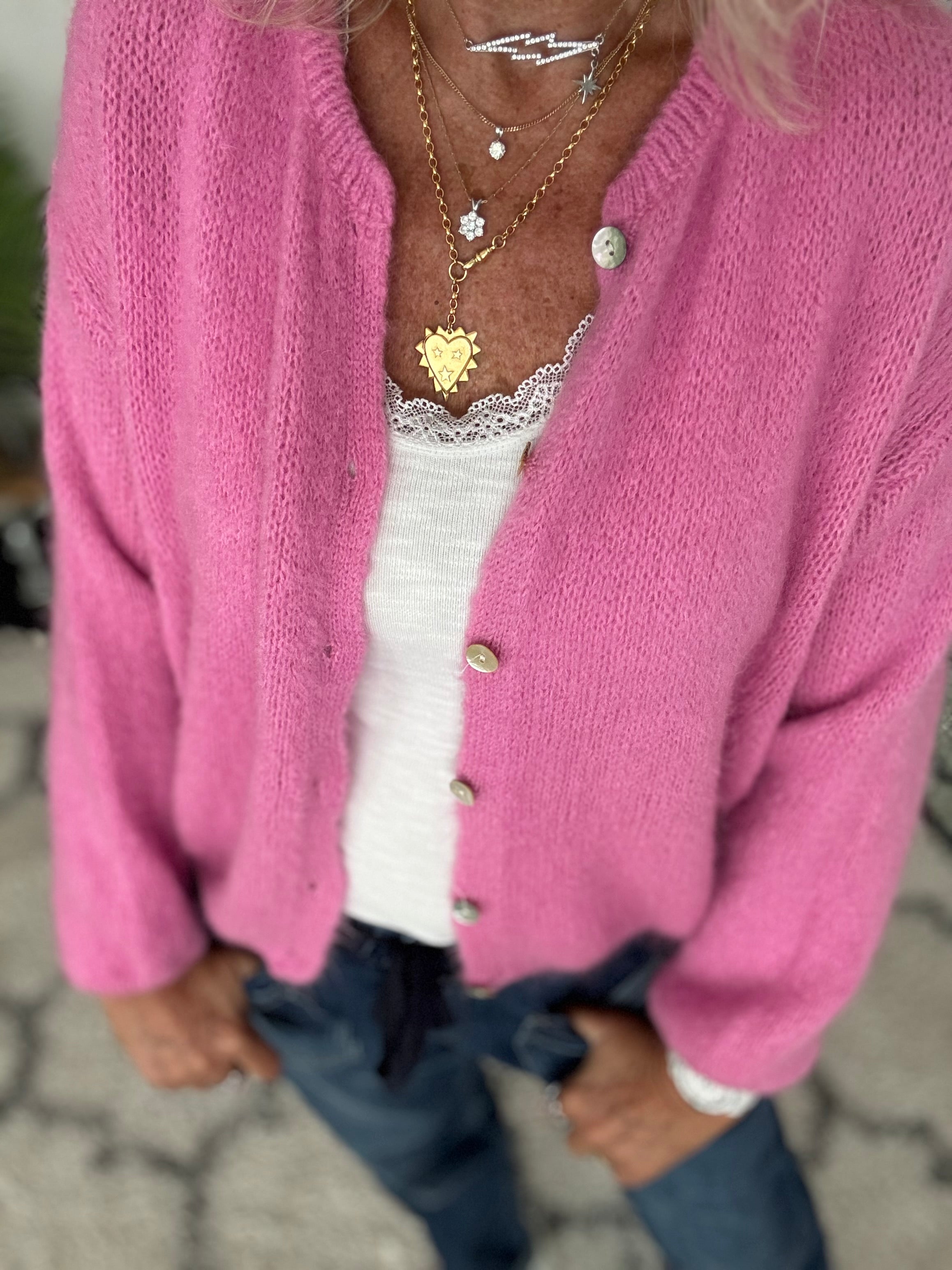 Mohair Buttoned Cardi in Candy Pink
