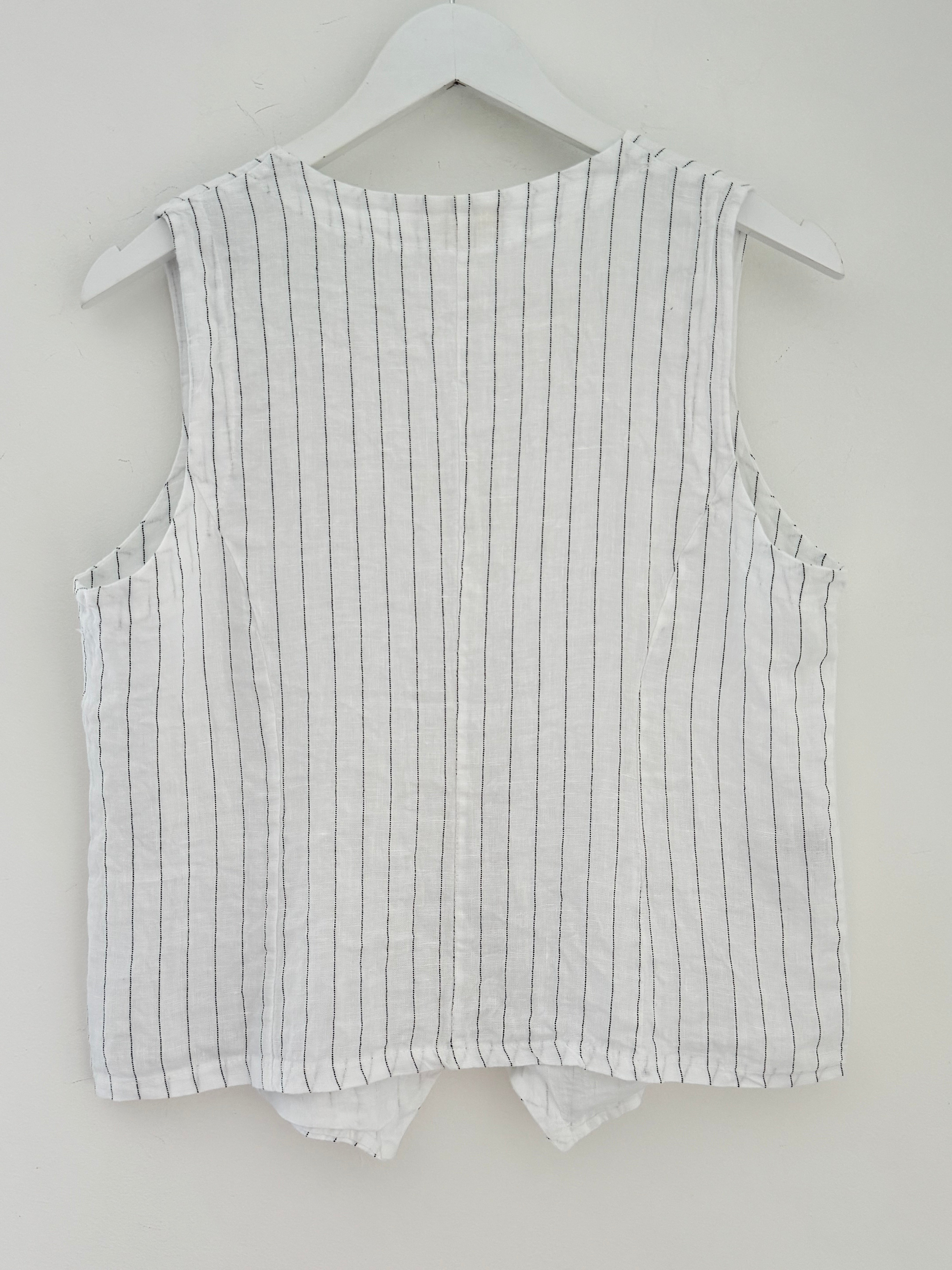 Pure Linen Waistcoat in White & Grey