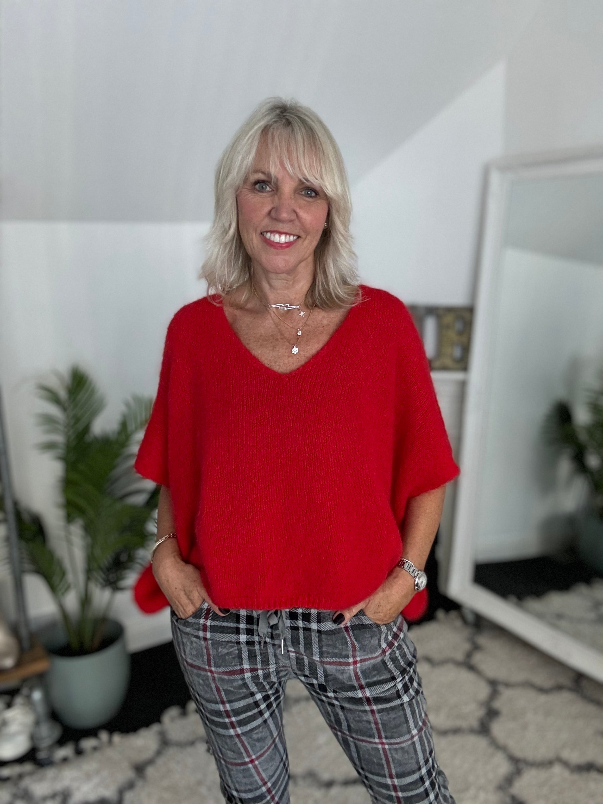Mohair V Neck Tank in Red