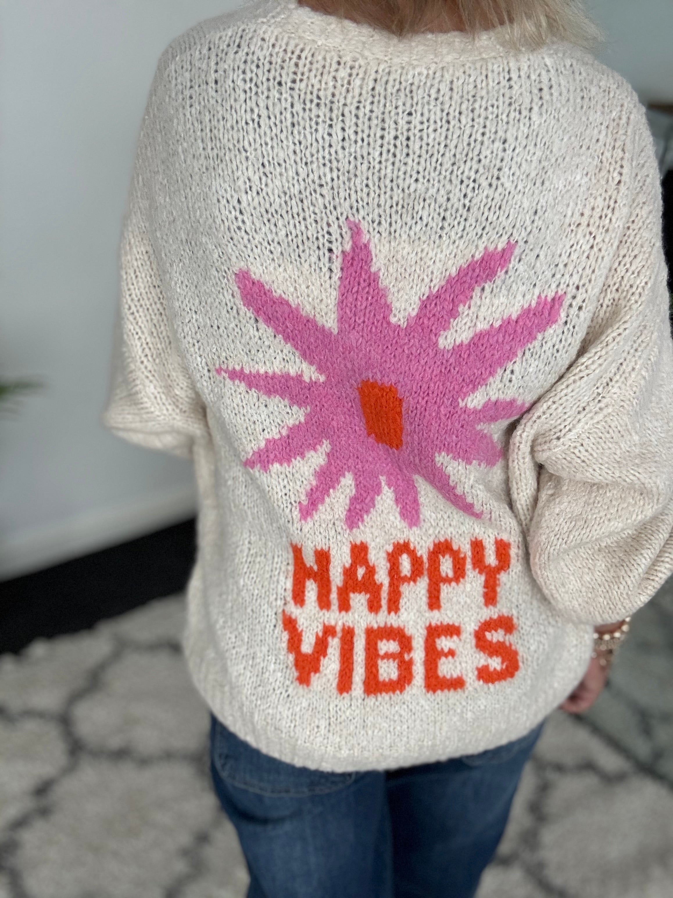 Oversized Happy Vibes Cardi in Stone