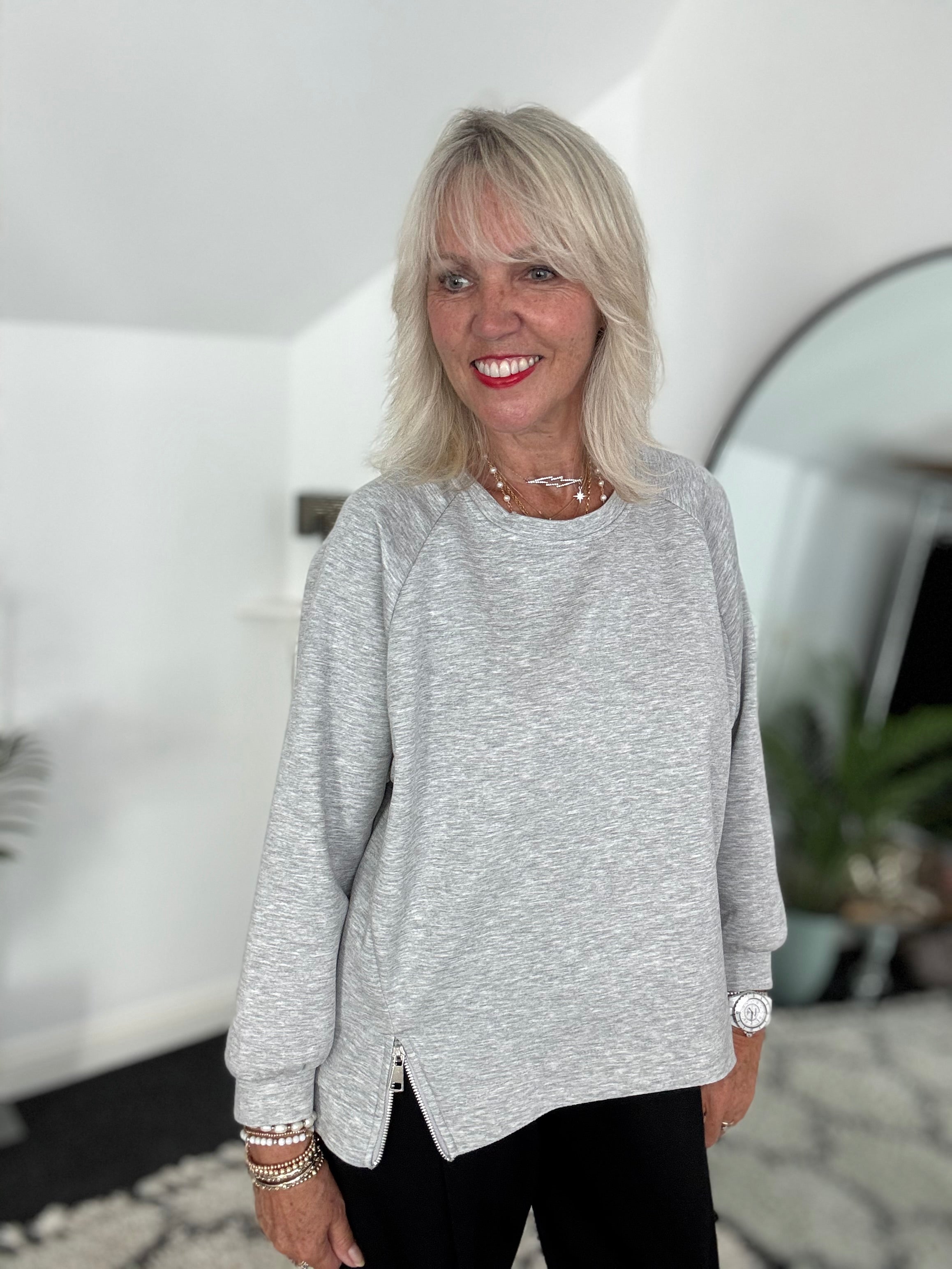 Luxe Sweatshirt with Zips in Marl Grey