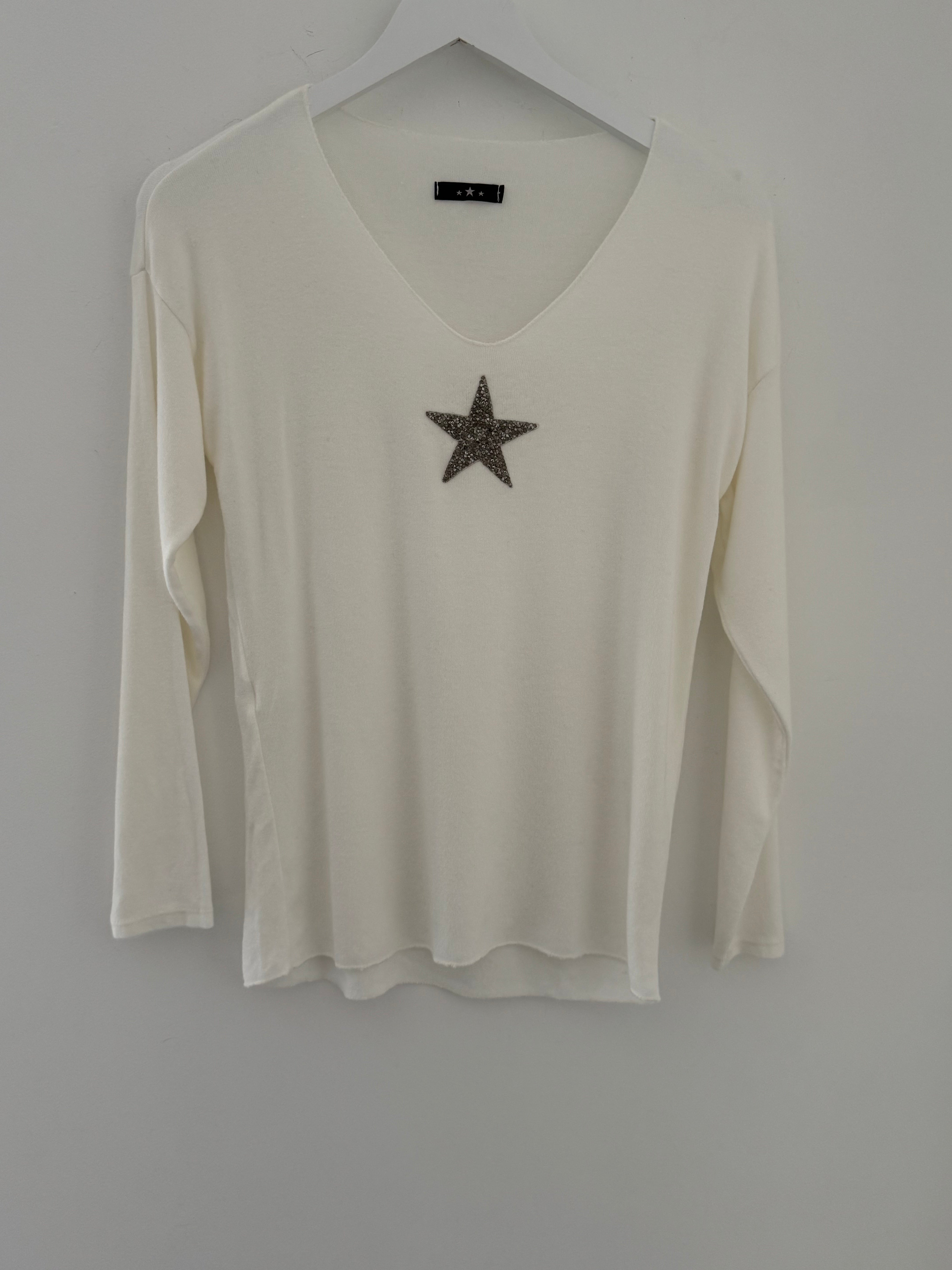 Slimfit Glitter Star Jumper in Ivory