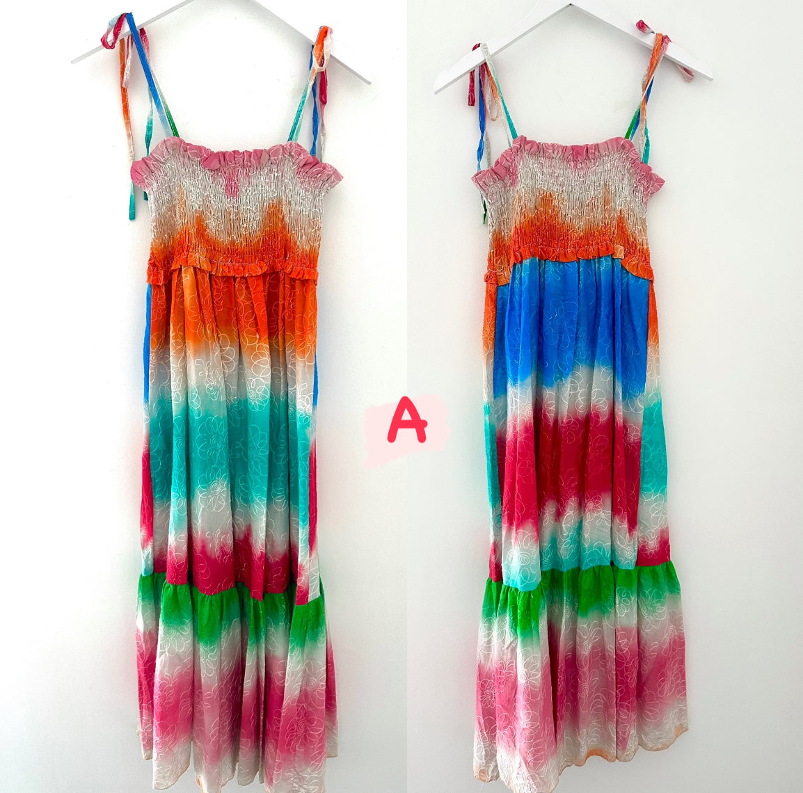 Shirred Strappy Dresses in Rainbow Colours