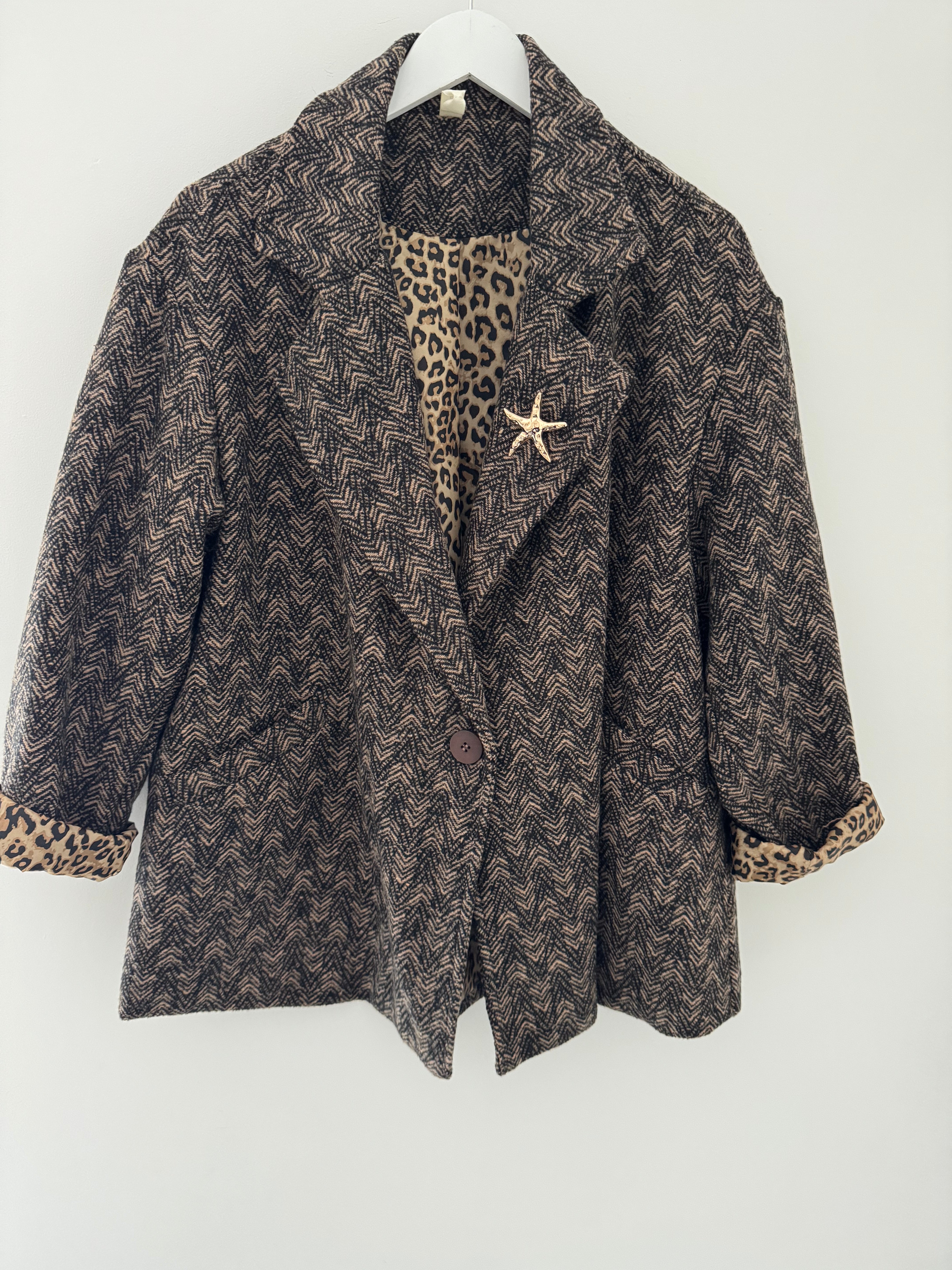 Tweed Boyfriend Jacket with Leopard Lining