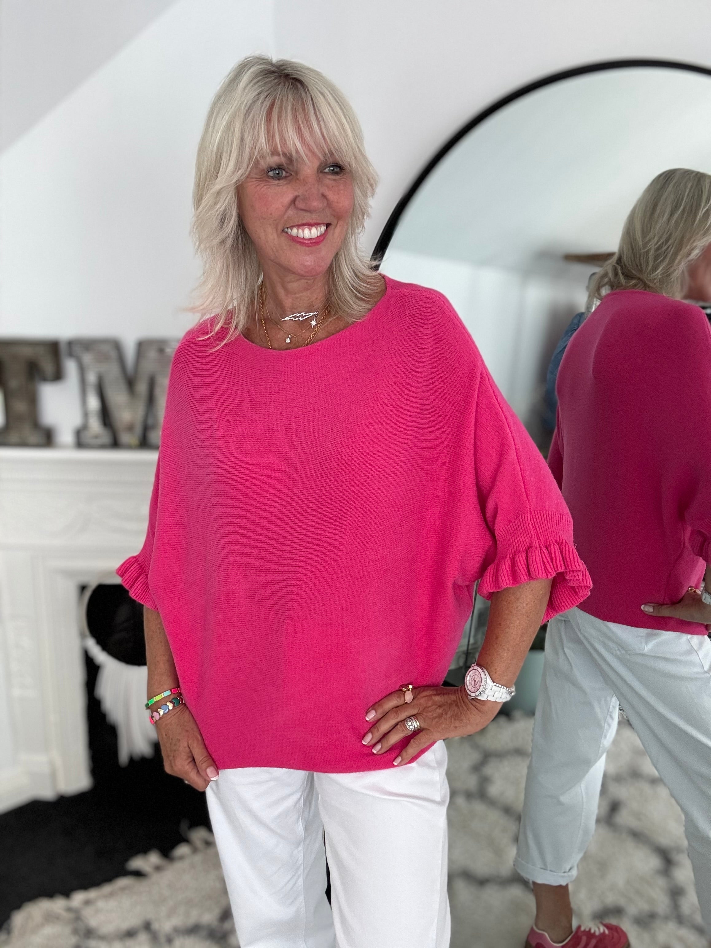 Super Soft Frill Cuff Jumper in Fuchsia