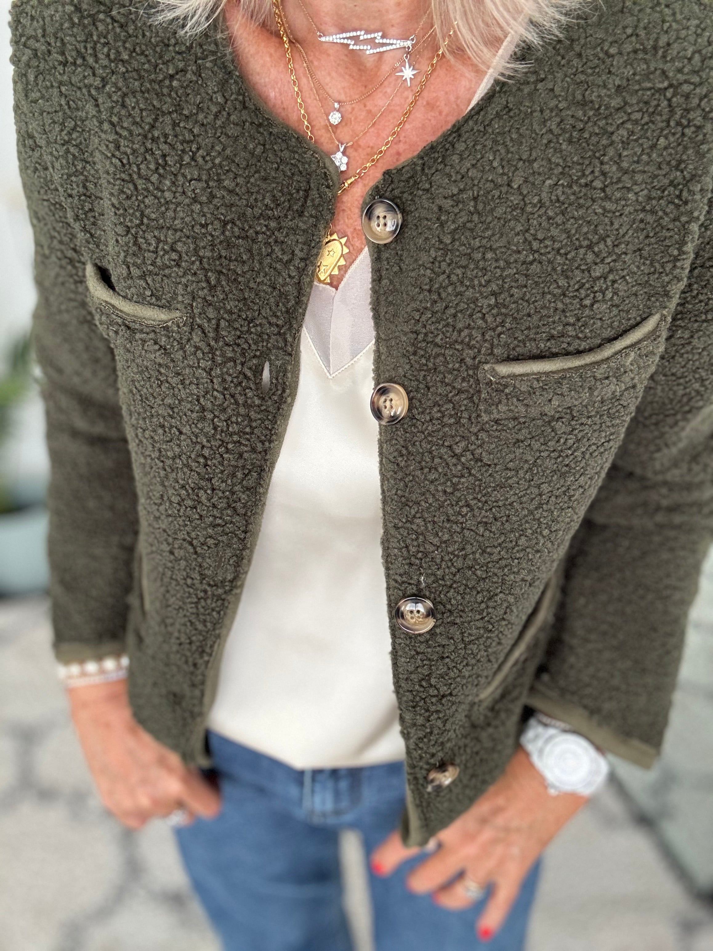 Soft Teddy Jacket in Khaki