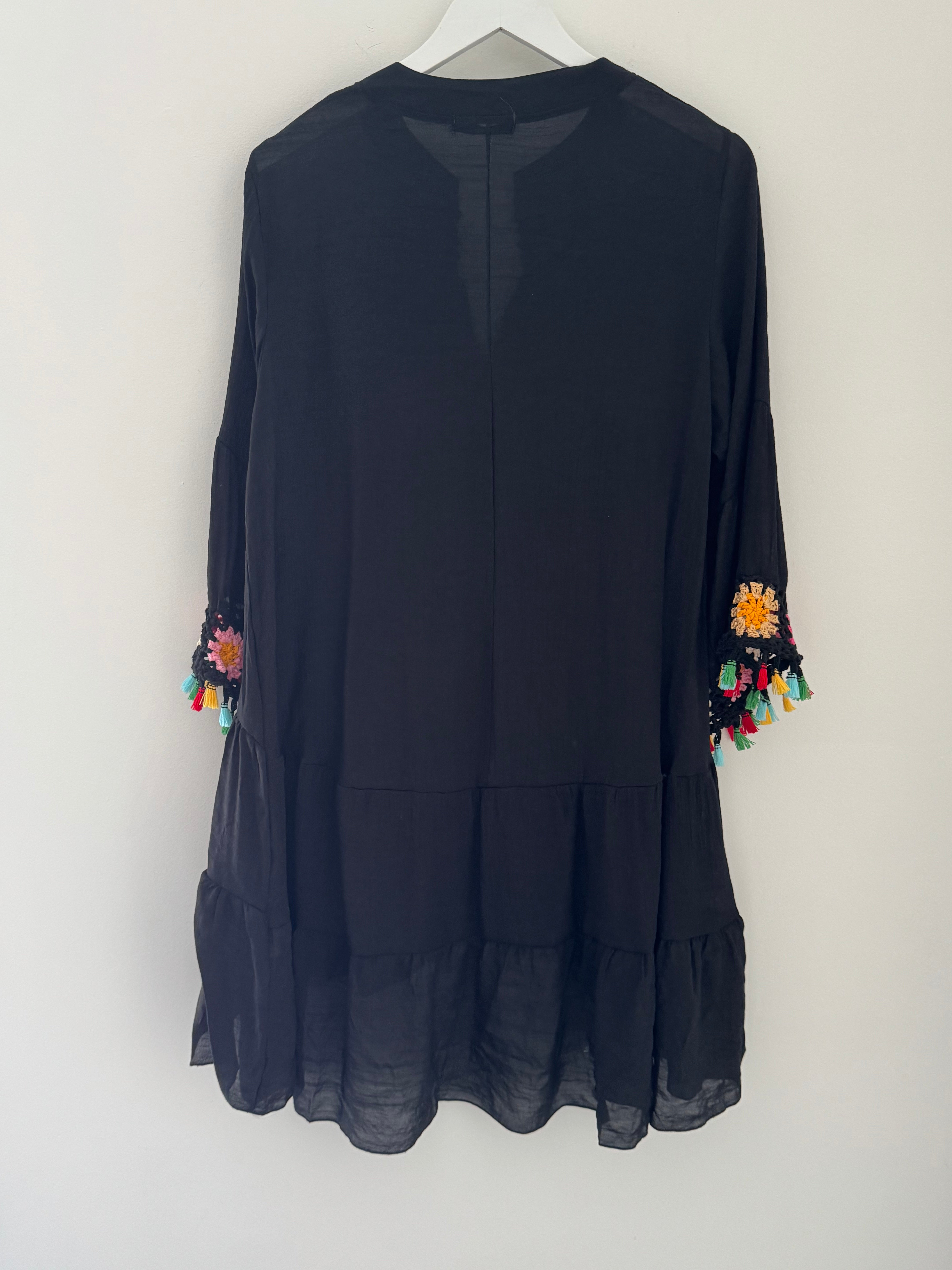 Cotton Mix Sundress with Crochet Detail in Black