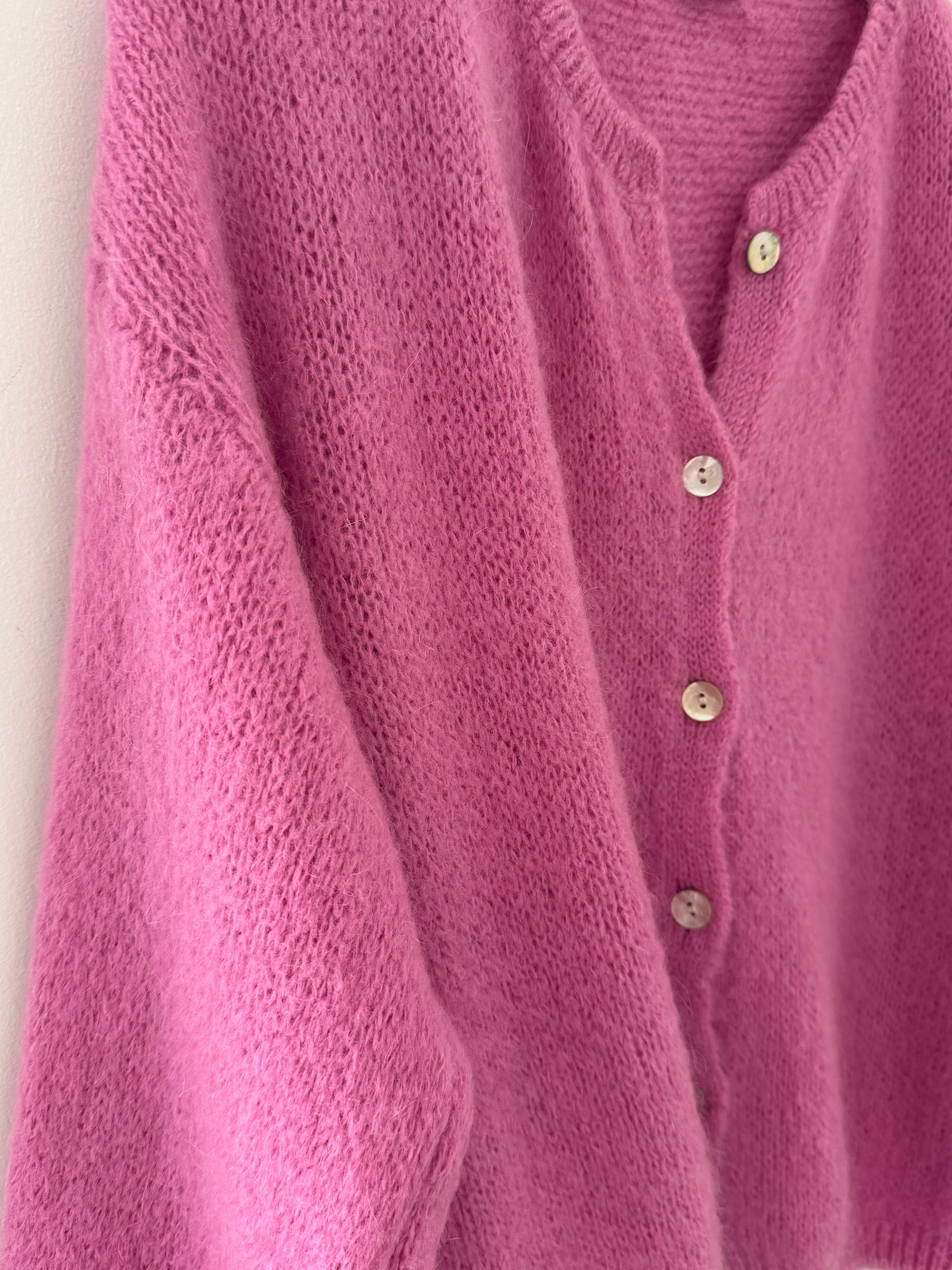 Mohair Buttoned Cardi in Candy Pink