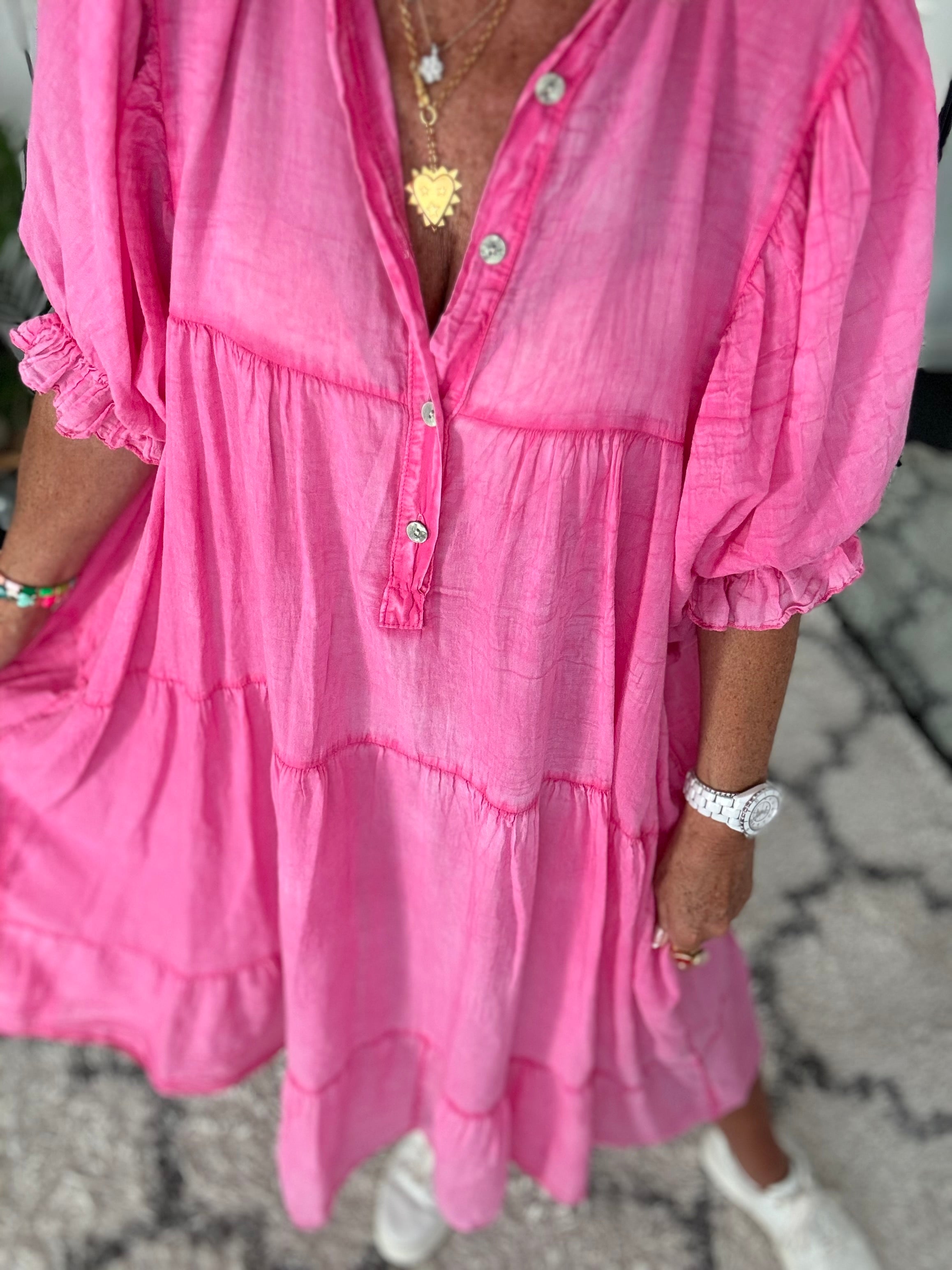 Oversized Cotton Tiered Dress in Vintage Pink