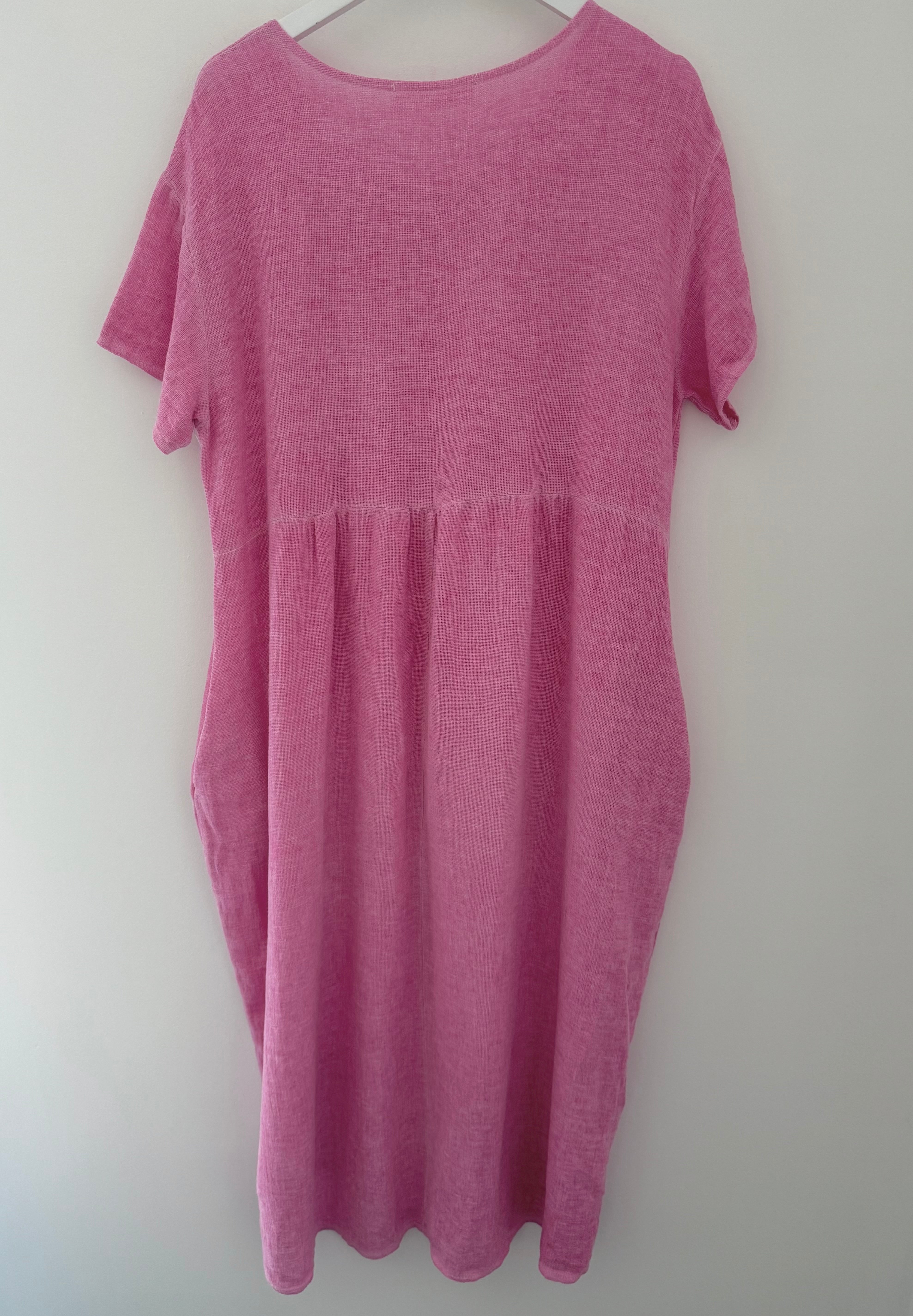 Cotton & Linen Cocoon Dress in Candy Pink