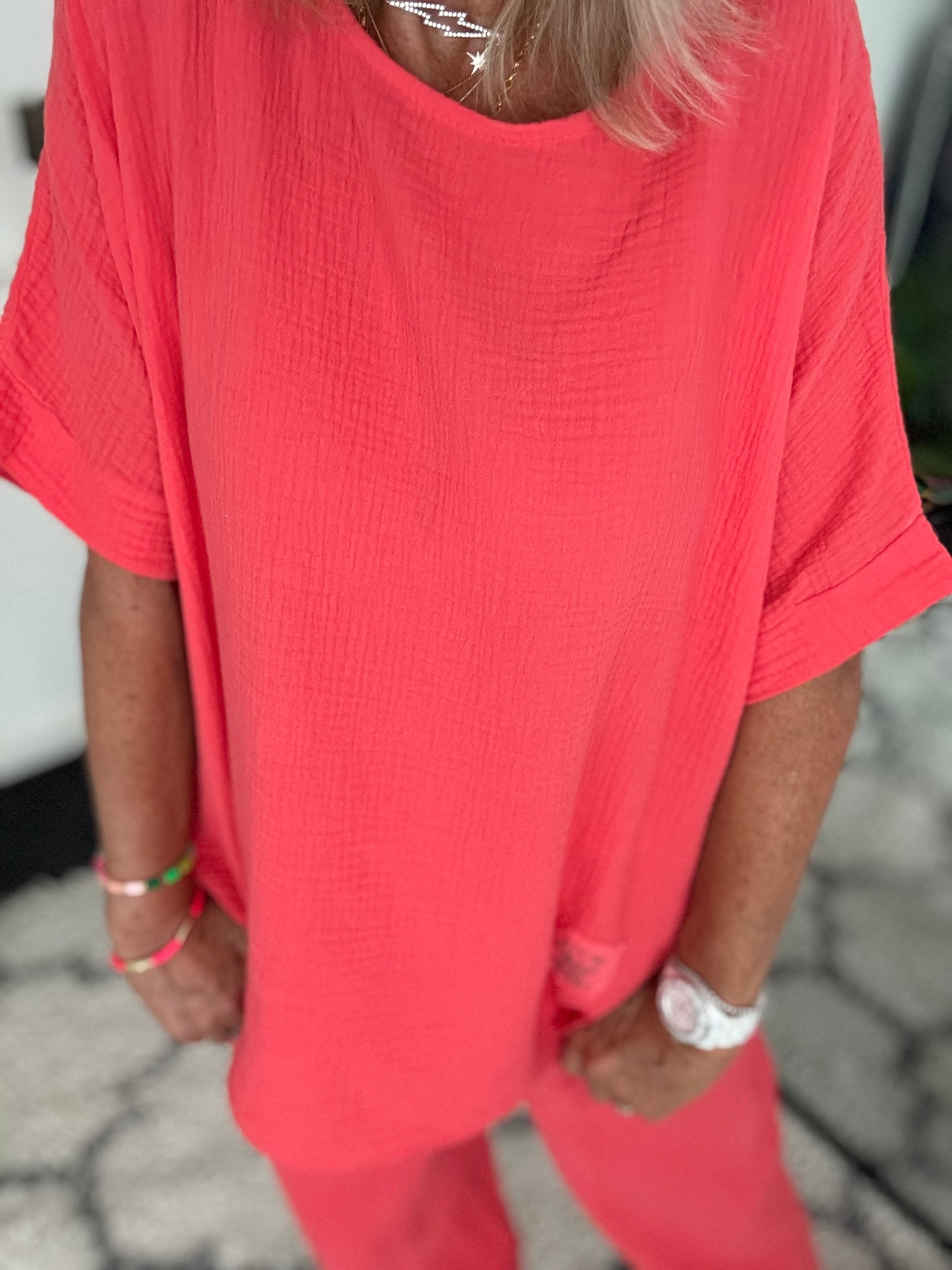Simple Cheesecloth Top in Coral