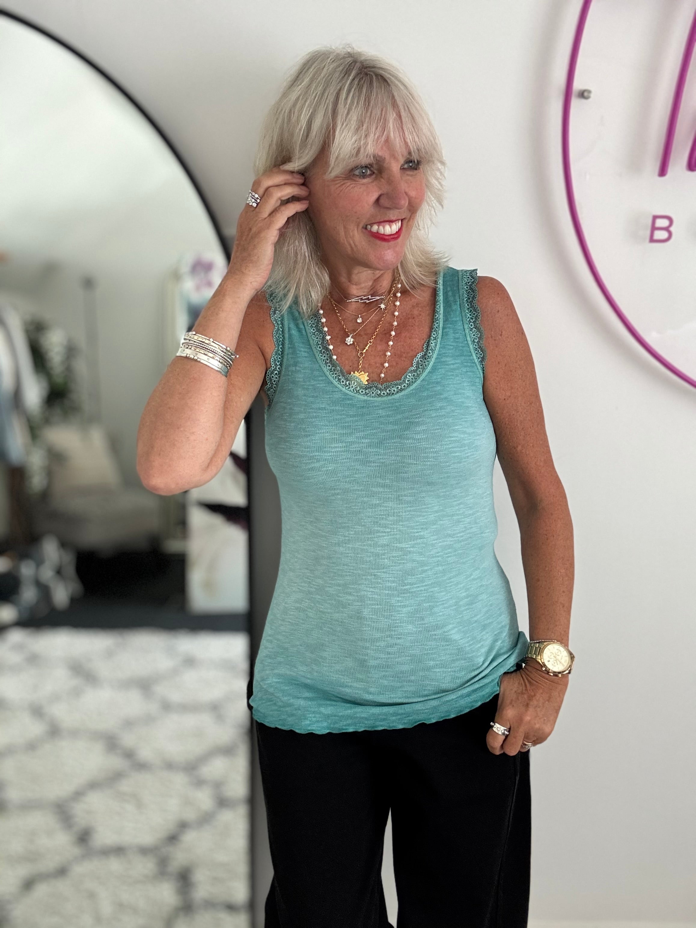 Luxe Ribbed Vest in Vintage Sea Green