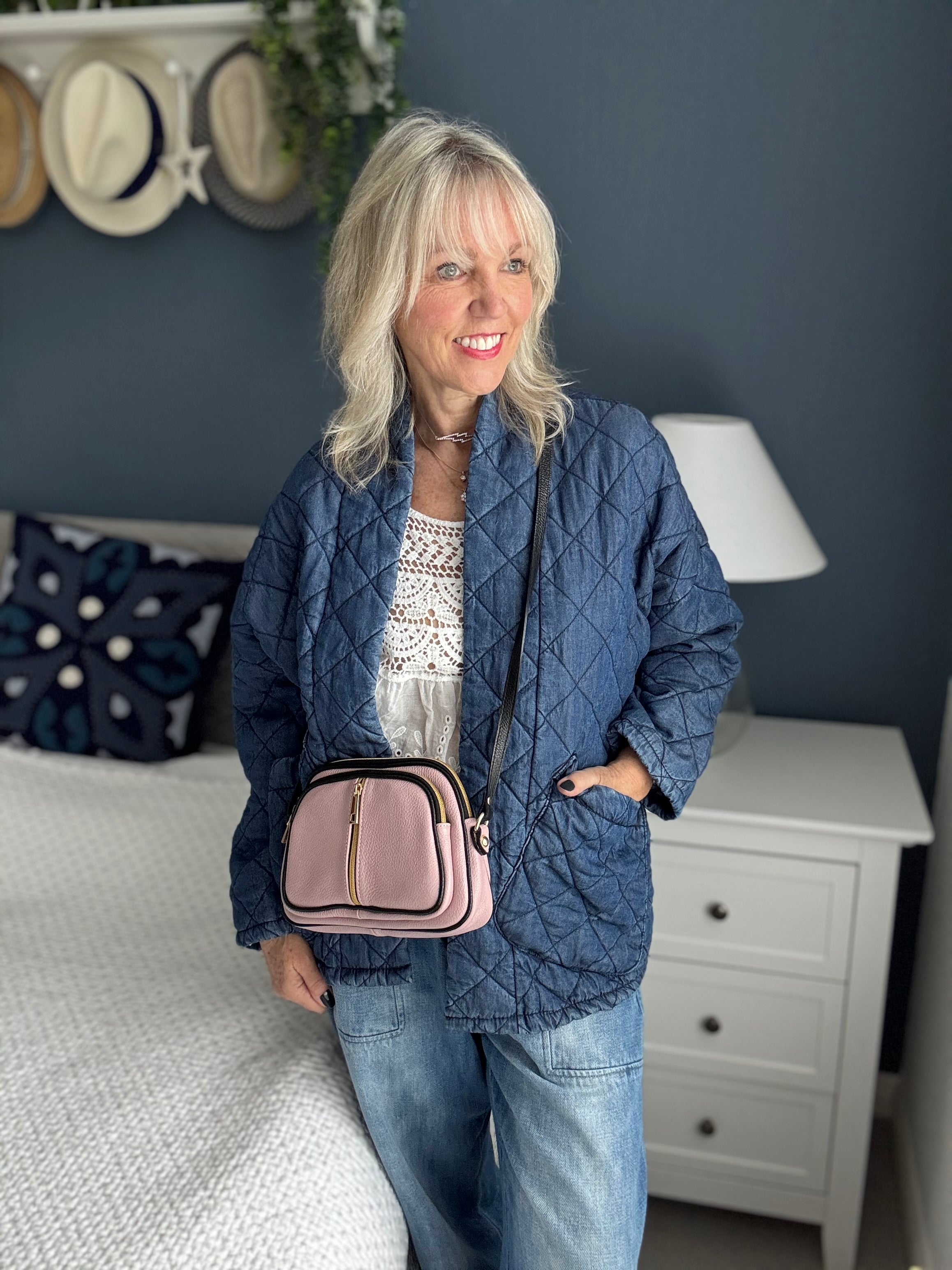 Leather Crossbody Bag in Soft Pink