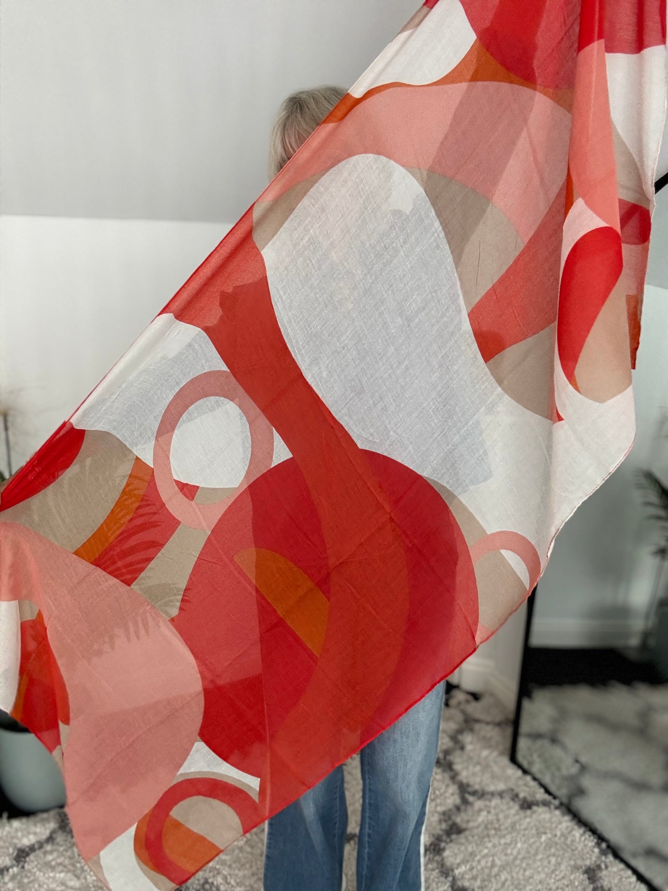 Abstract Print Scarf in Shades of Coral & Red