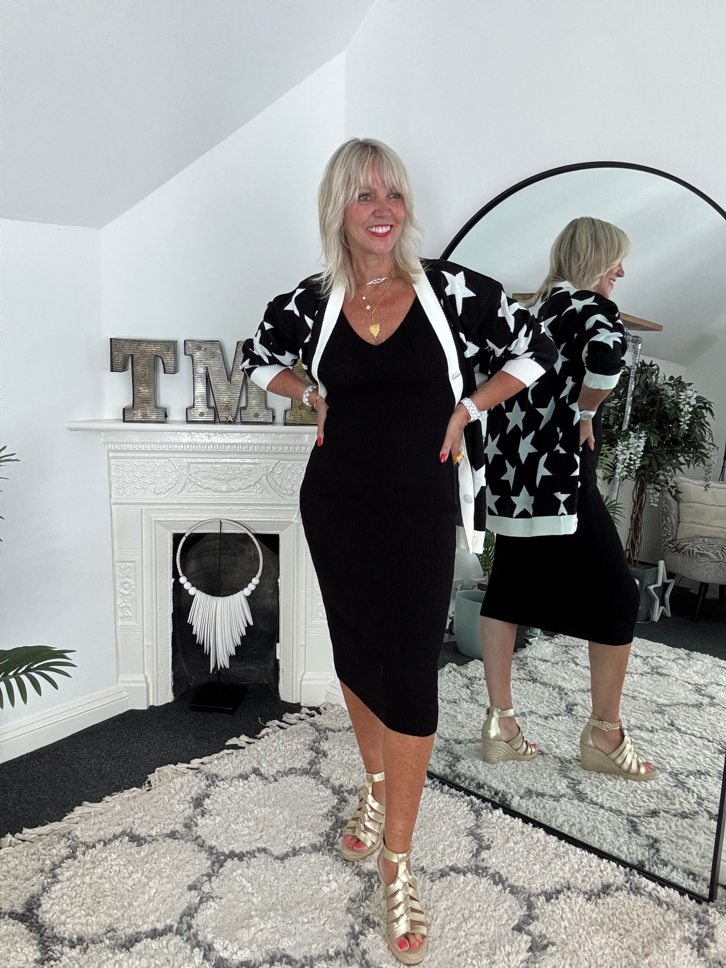 Dress & Cardi Co-Ord in Black & Ivory