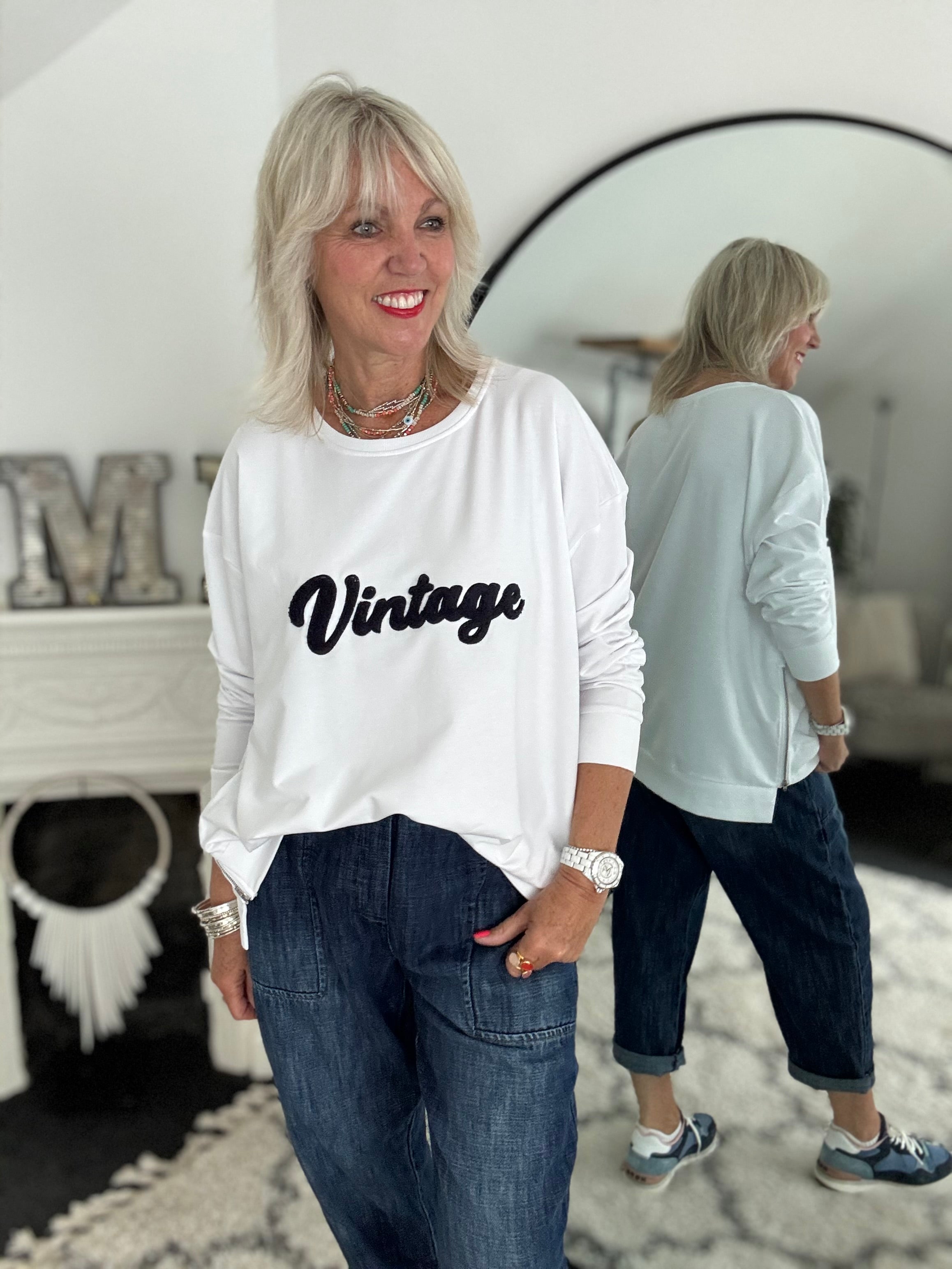 Vintage Zipped Sweatshirt in White