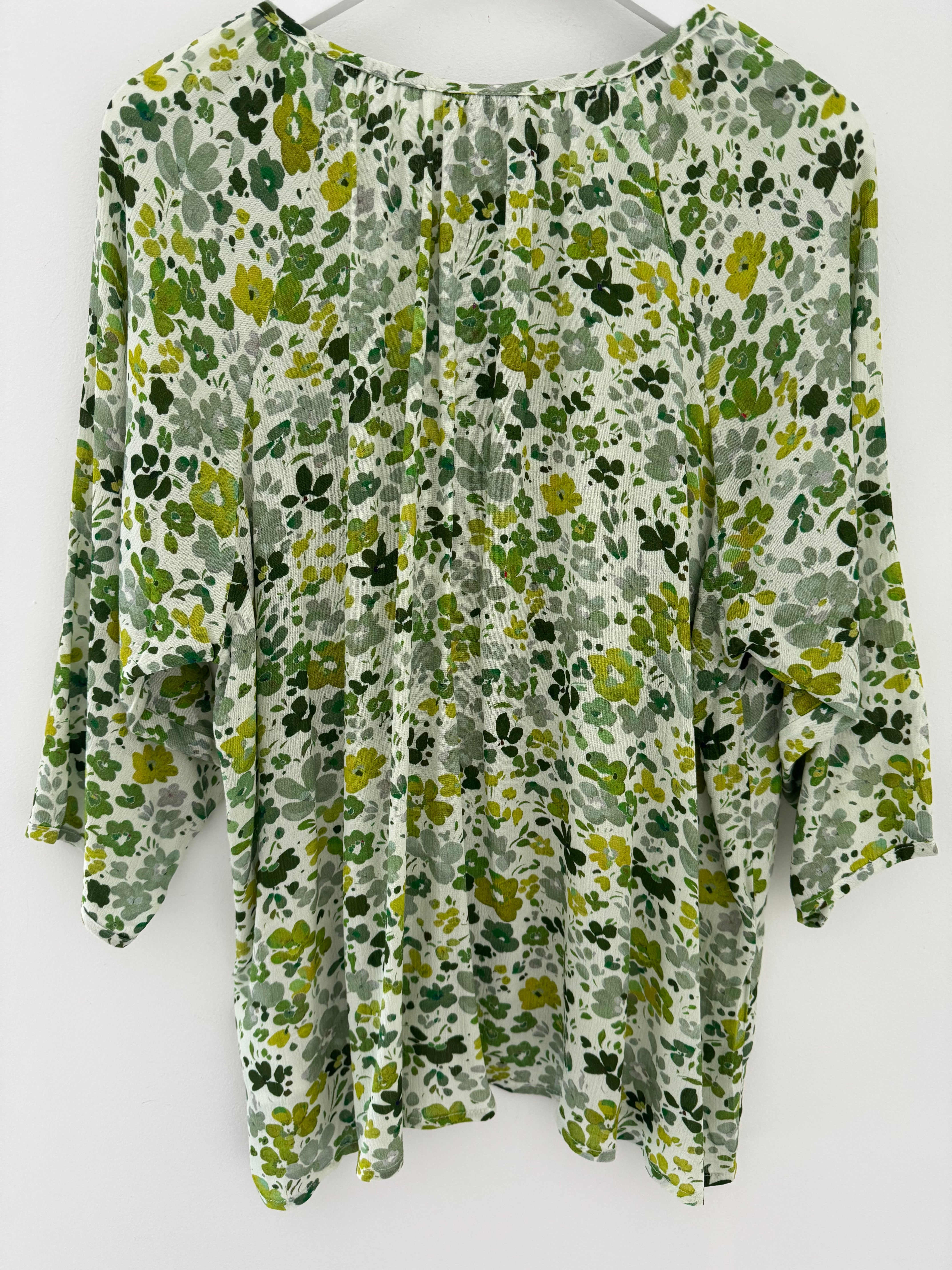 Pintuck Ditsy Blouse in Green & Lime