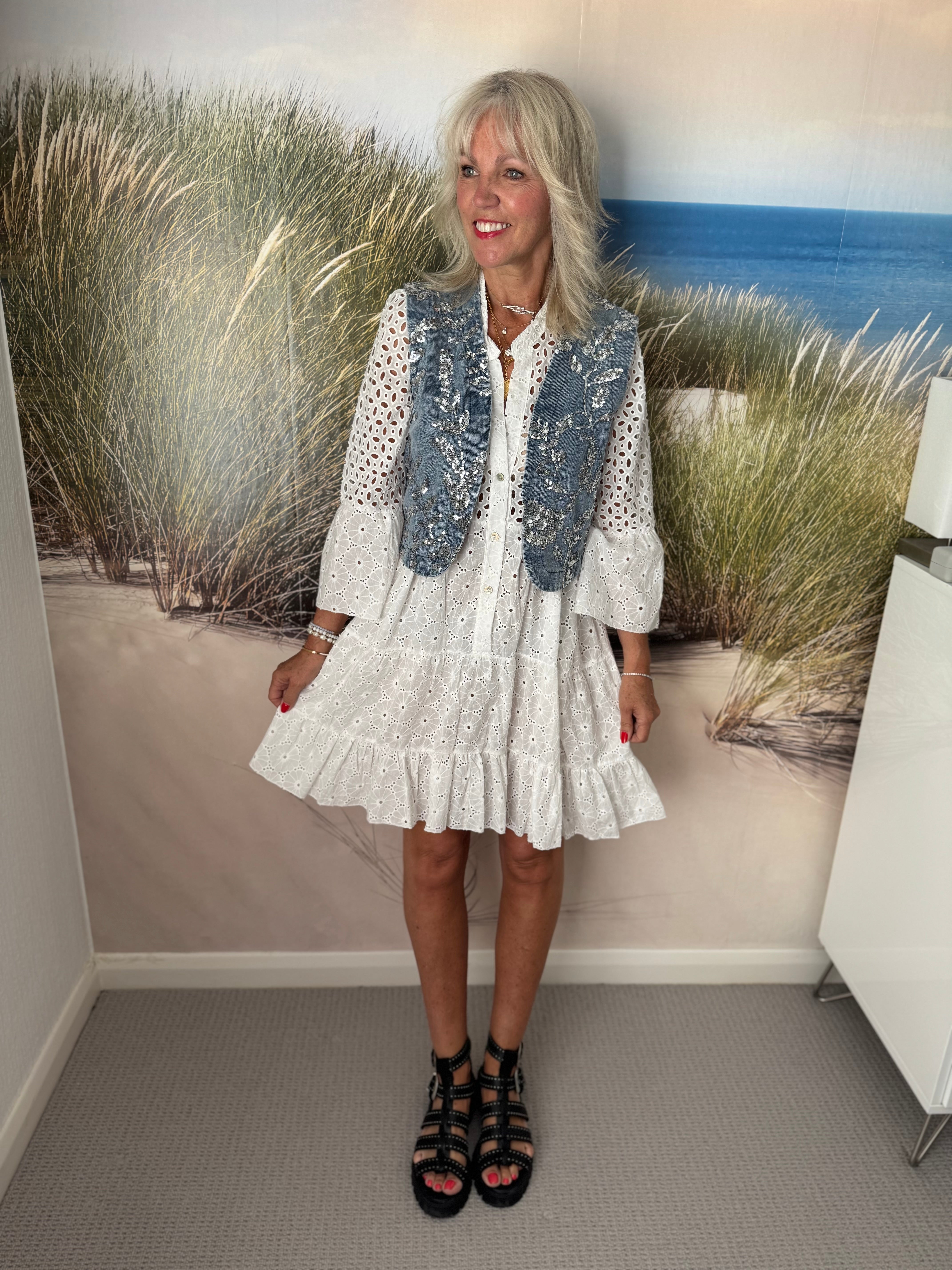 Denim Waistcoat with Sequin Detail
