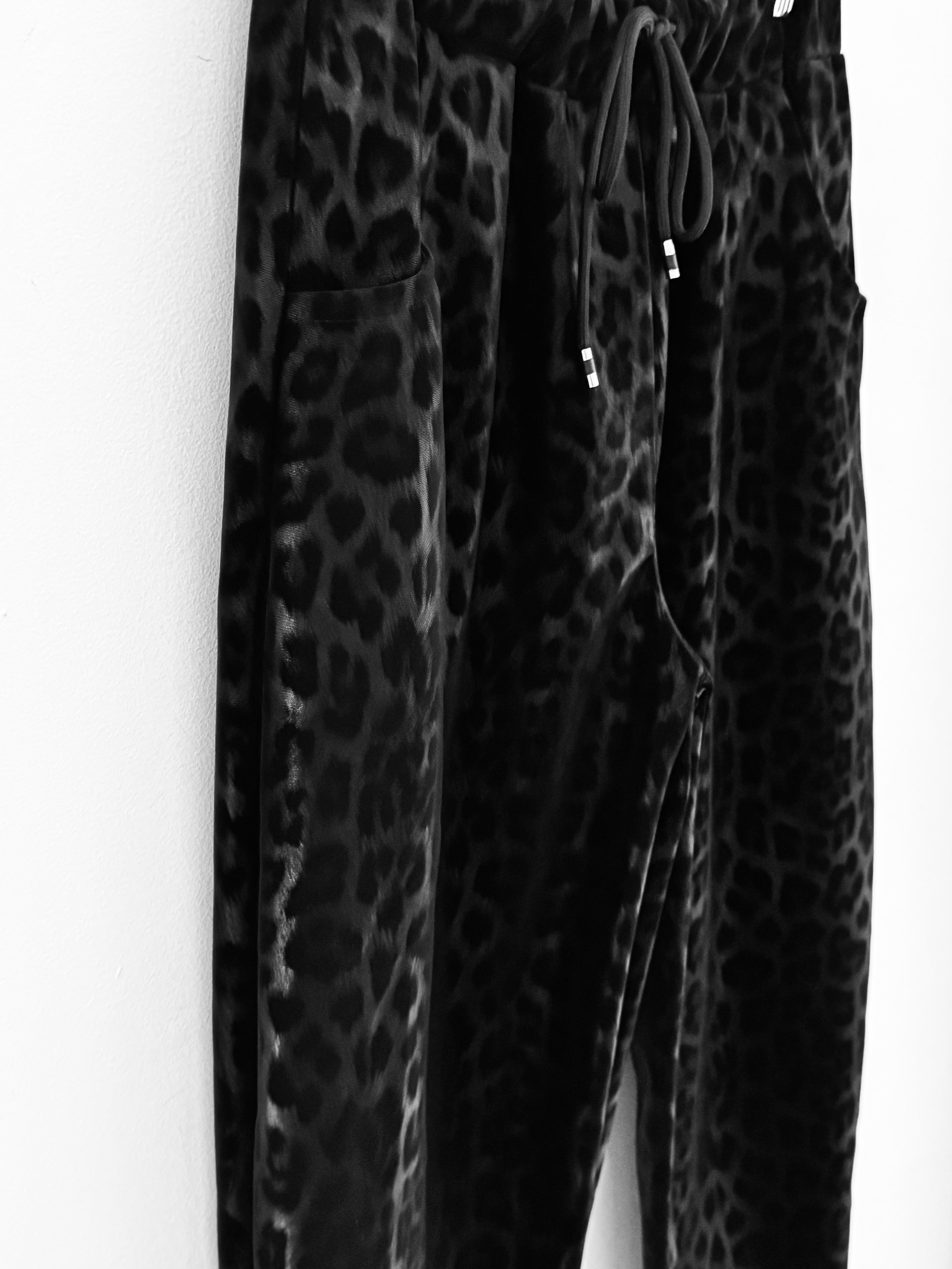 Faux Leather Leopard Print Joggers in Black