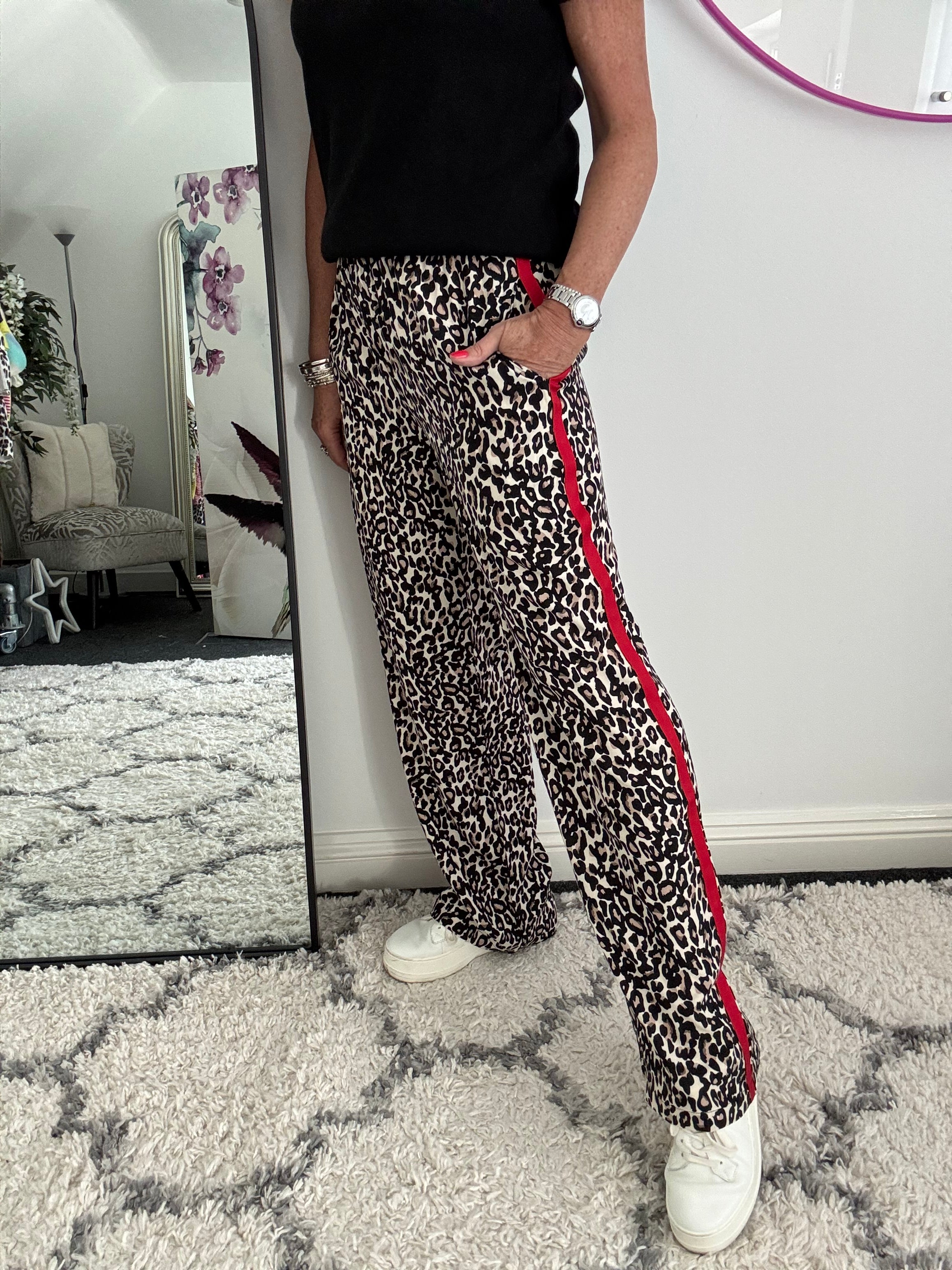Leopard Trousers with Red Stripe