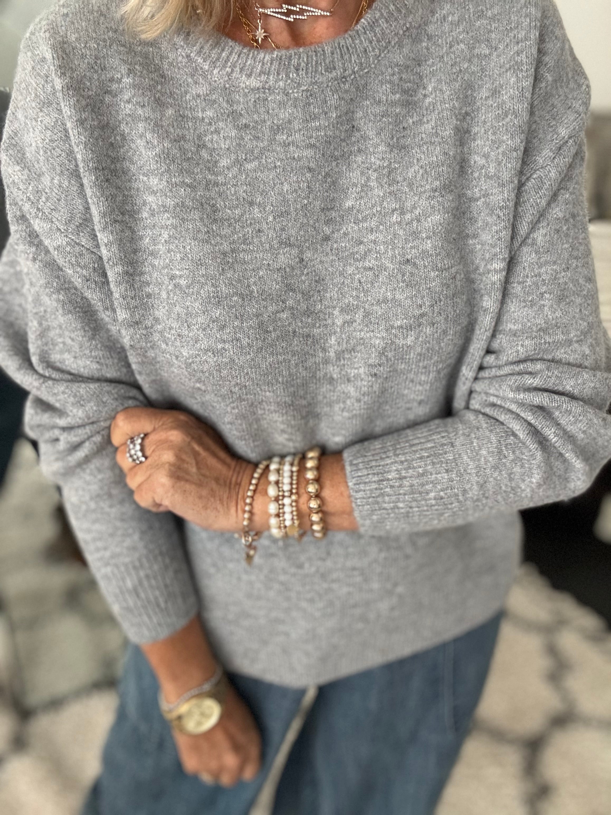 Soft & Cosy Round Neck Jumper in Marl Grey