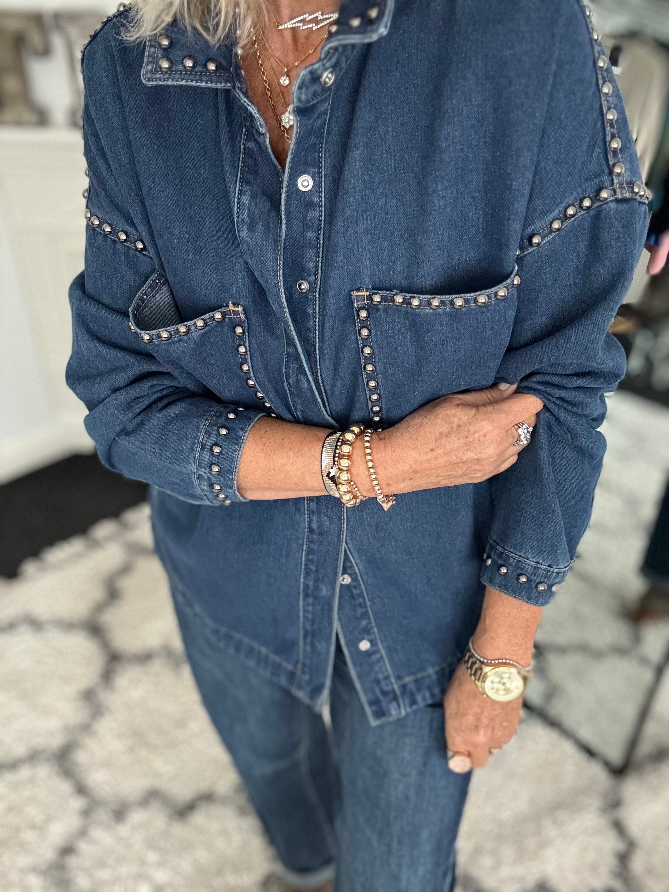 Designer Boyfriend Shacket in Blue Denim