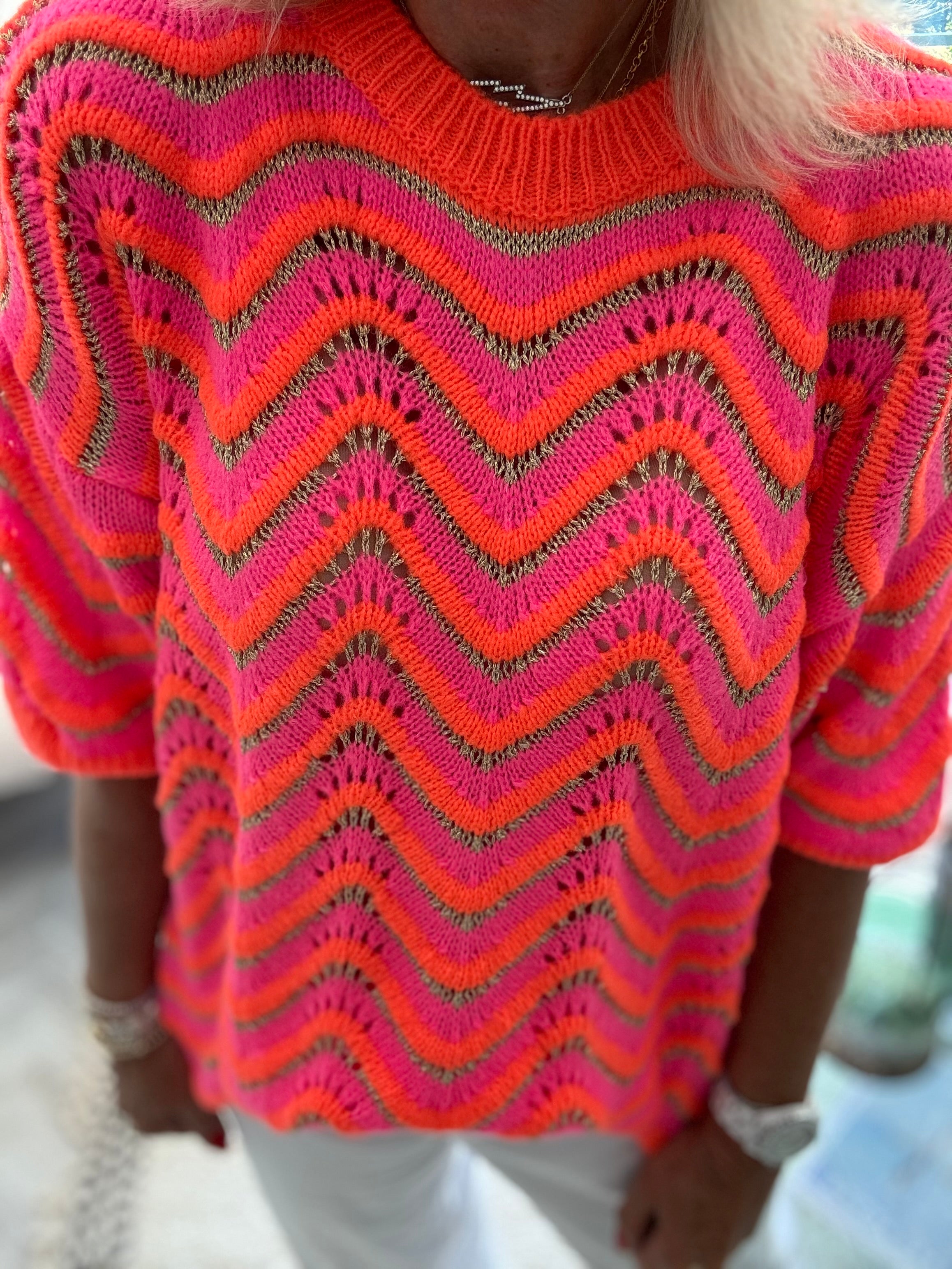 Luxe Short Sleeve Pink & Orange Neon Knit
